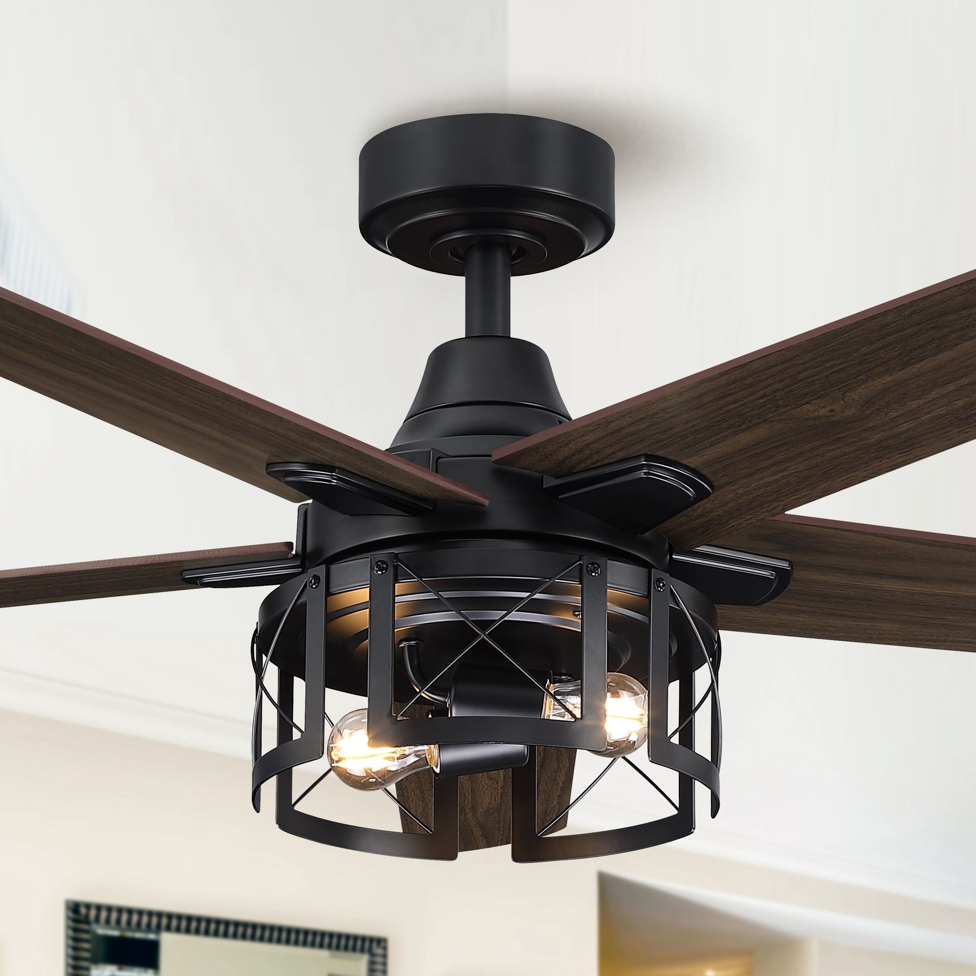 Parrot Uncle 52-in Black with Dark Blades LED Indoor Ceiling Fan Light ...