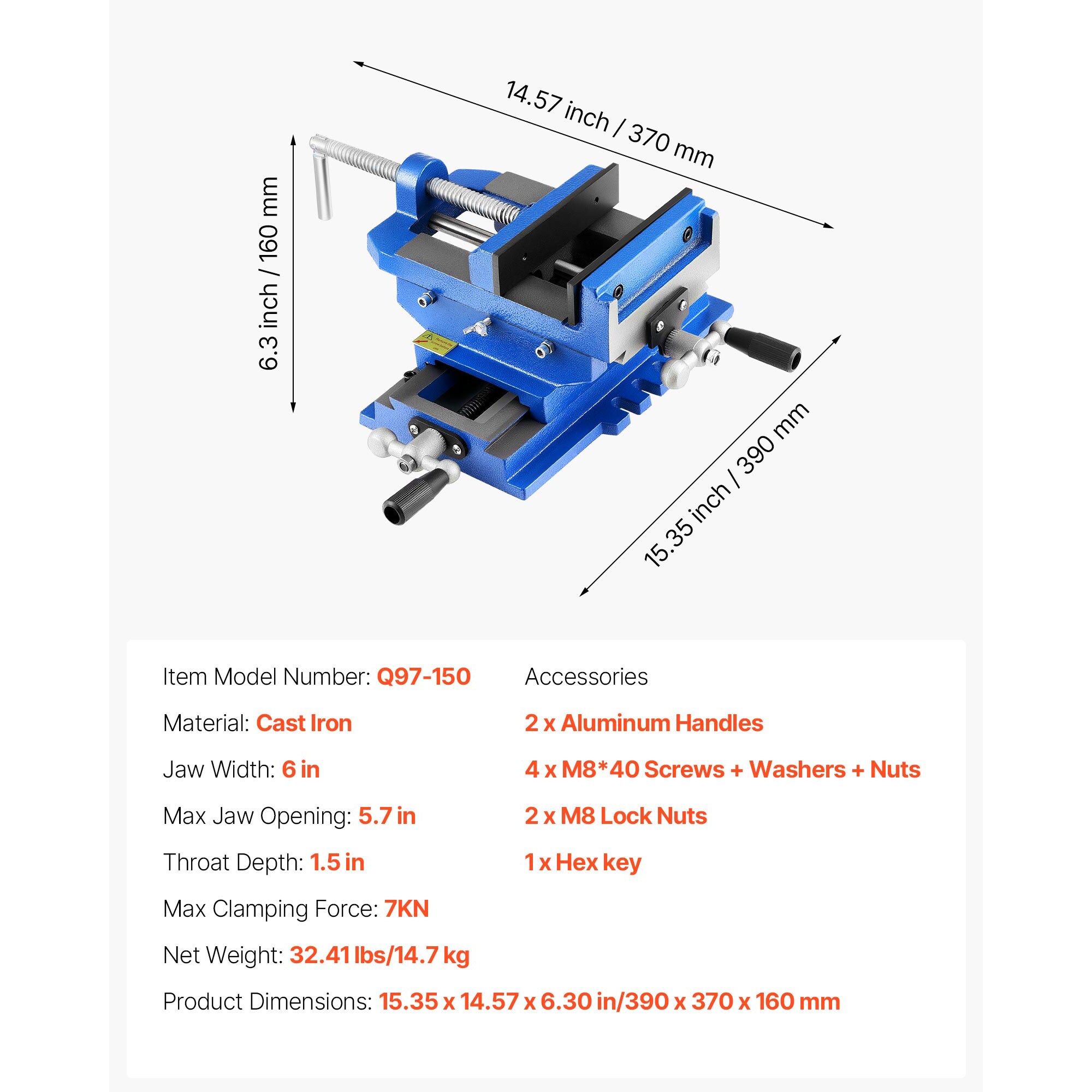 VEVOR Cross Slide Drill Press Vise 6 Inch Jaw Width 2 Way X-Y Axis