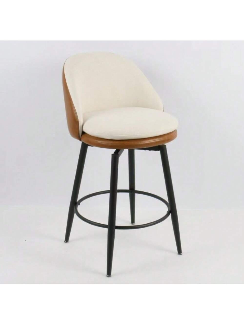 Qeetex PHO-15WY9DNS-HF4 Swivel Counter Height Bar Stools Set Of 2. Double-Layer Upholstered Barstools With Back And Metal Legs For Kitchen Island Pub. 26 Inch Modern Bar Stool Chairs