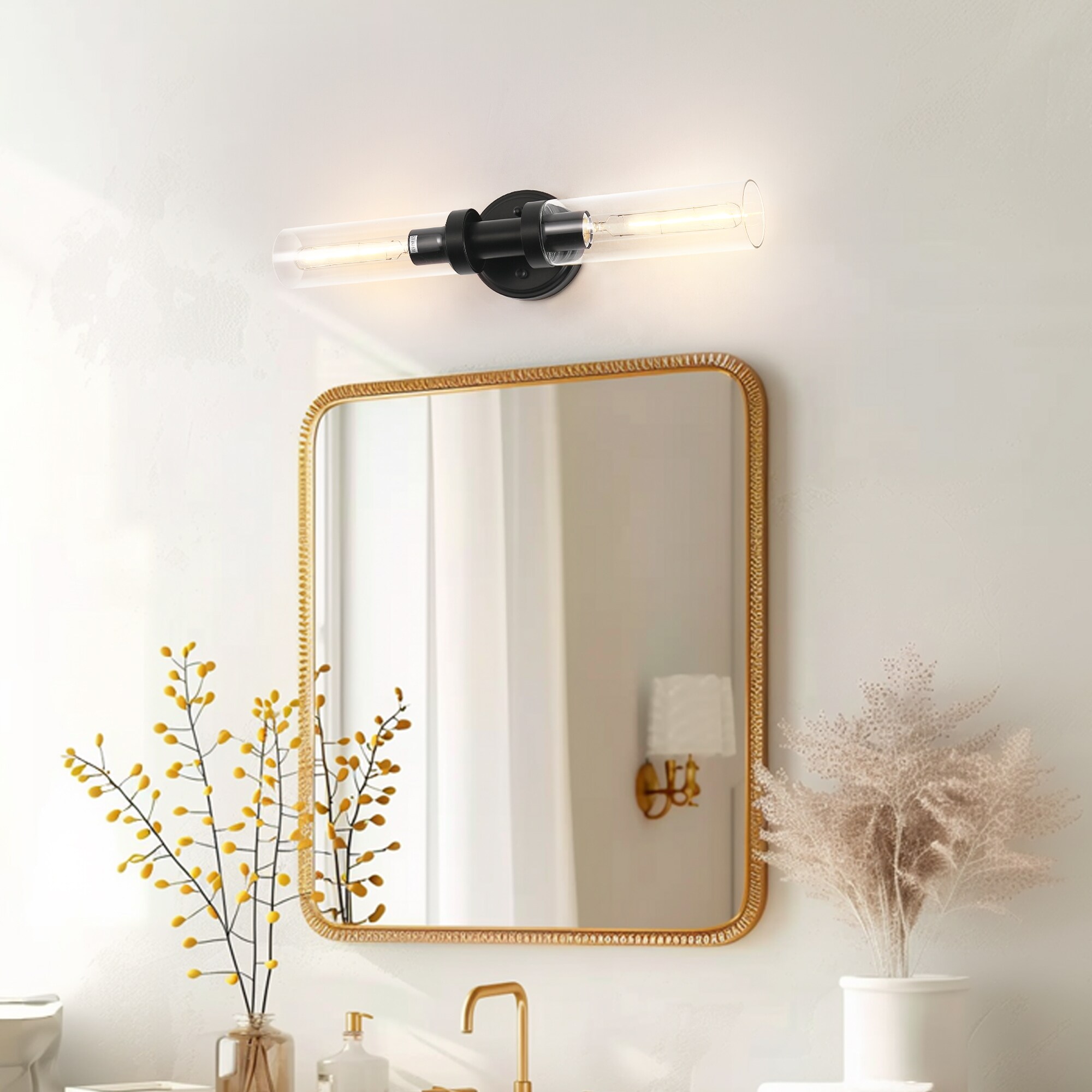 Jandcase 2-Light Matte Black Indoor Wall Sconce with E26 Socket Tube ...
