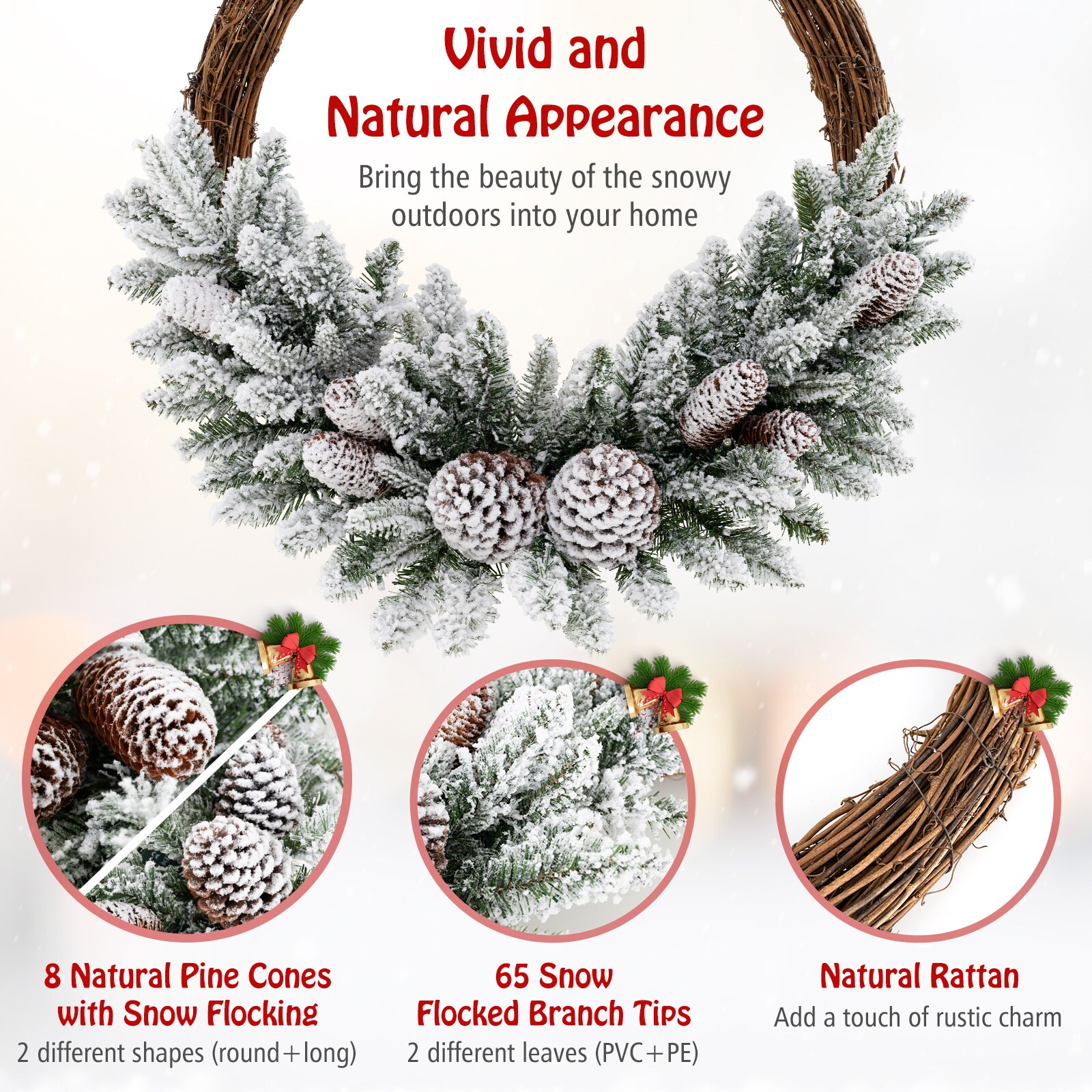 WELLFOR HYG24027US Artificial-Christmas-Wreaths - View #9