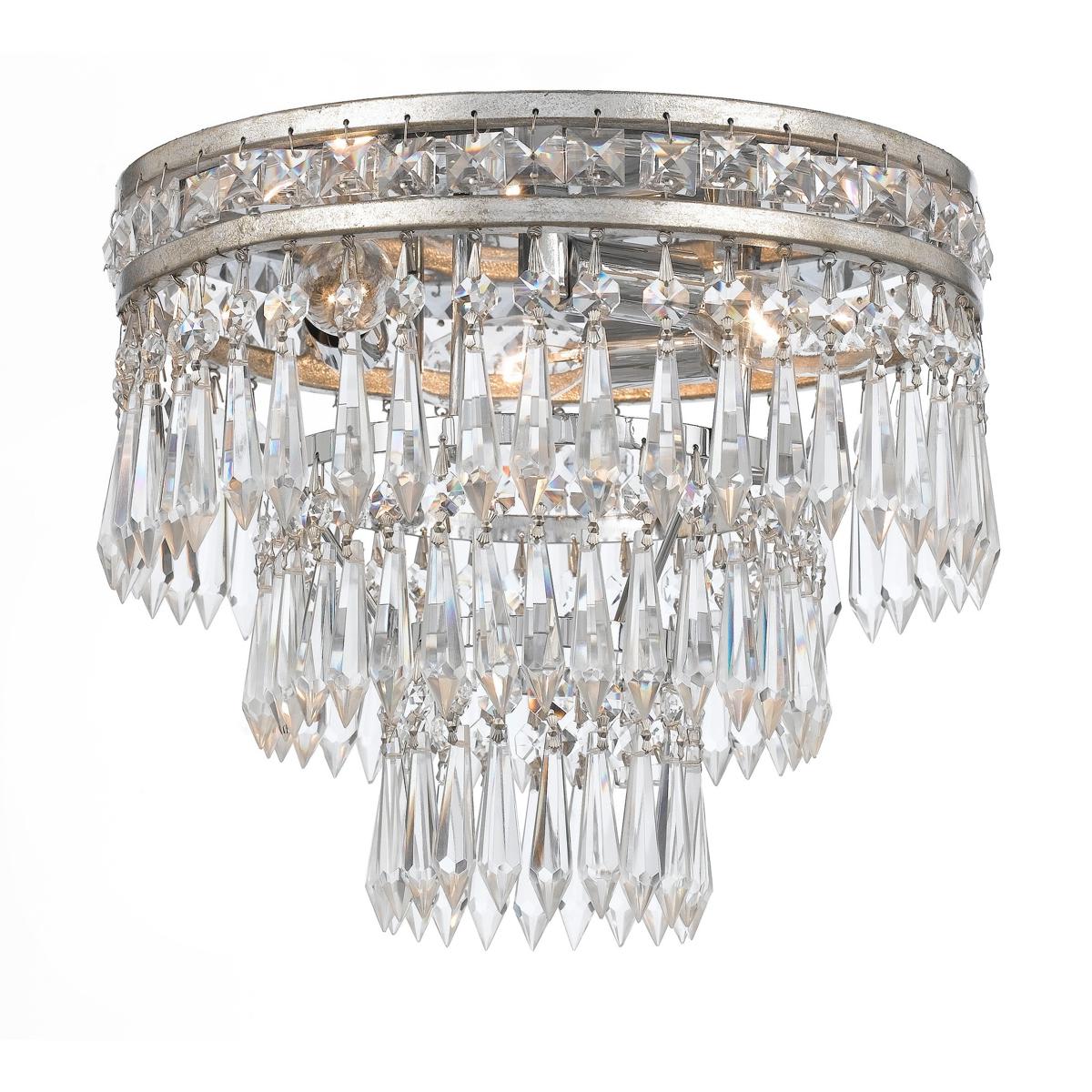 Crystorama Mercer 12-in Olde Silver Indoor 3 -Light Flush Mount Light (