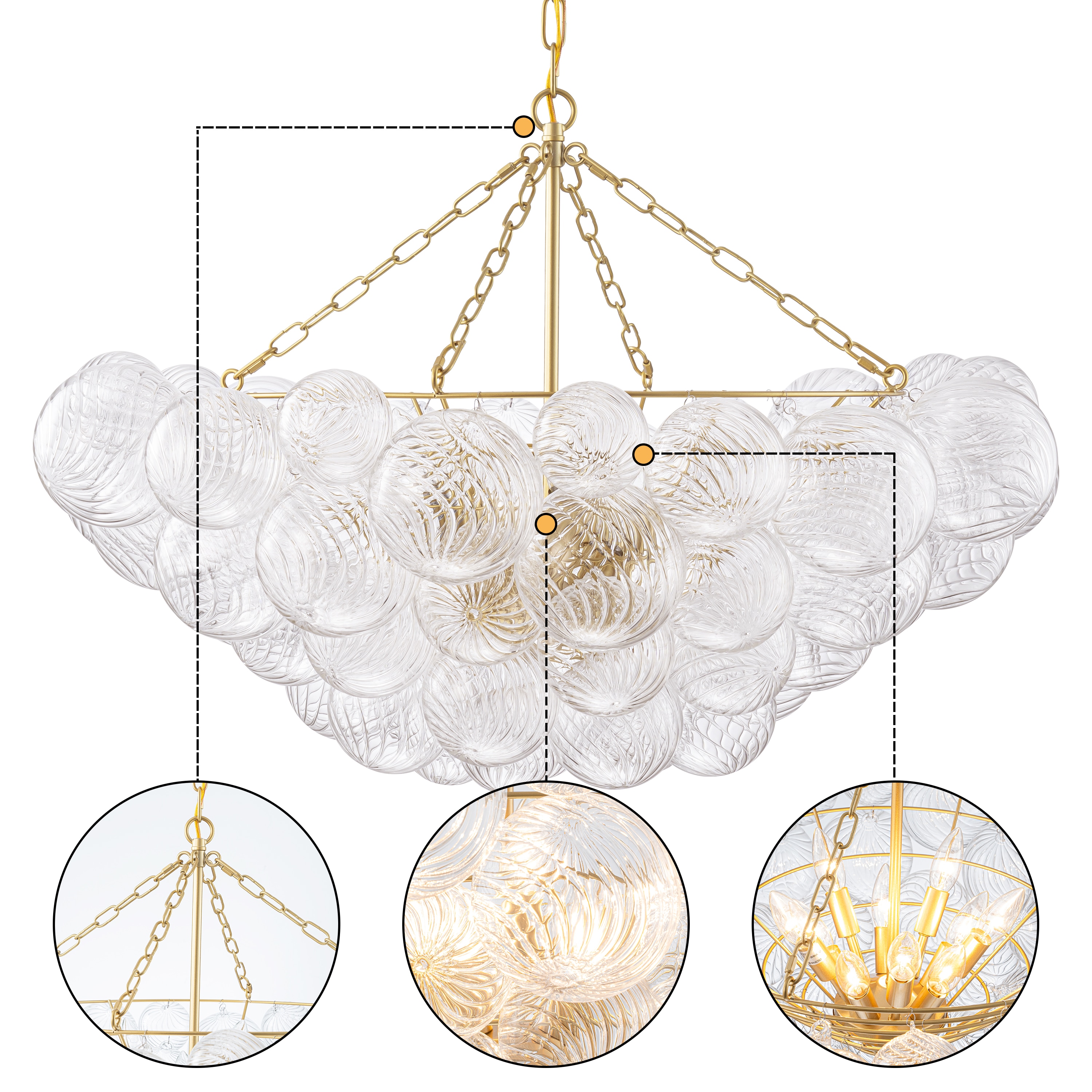 C Cattleya 10 -Light Gold Ribbed glass Metal Chandelier
