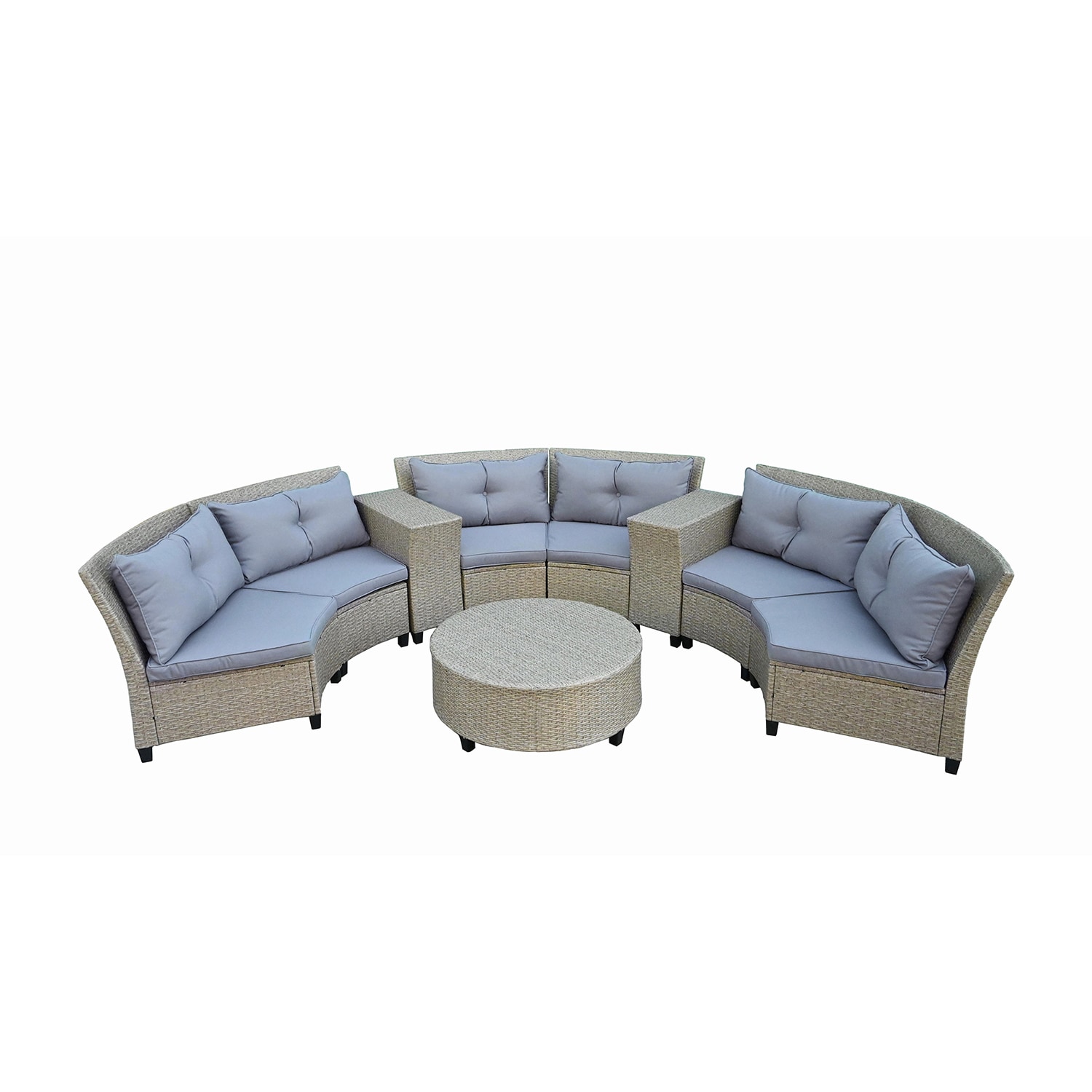 SINOFURN SYA020117GY 6-Piece Wicker Patio Conversation Set with Gray Cushions
