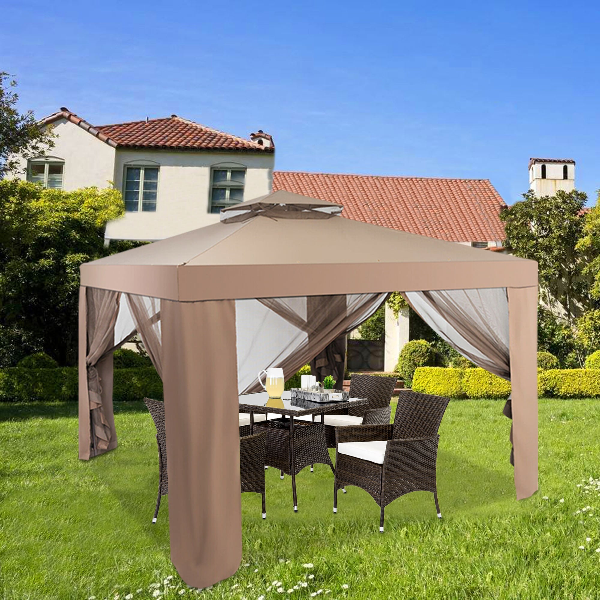 Forclover HBV-3907CF 10-ft x 10-ft Gazebo Brown Gazebo with Soft Top Roof