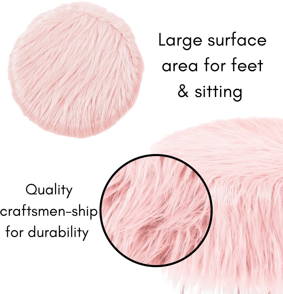 BirdRock Home Faux Fur Foot Stool Ottoman with Wood Legs - Pink