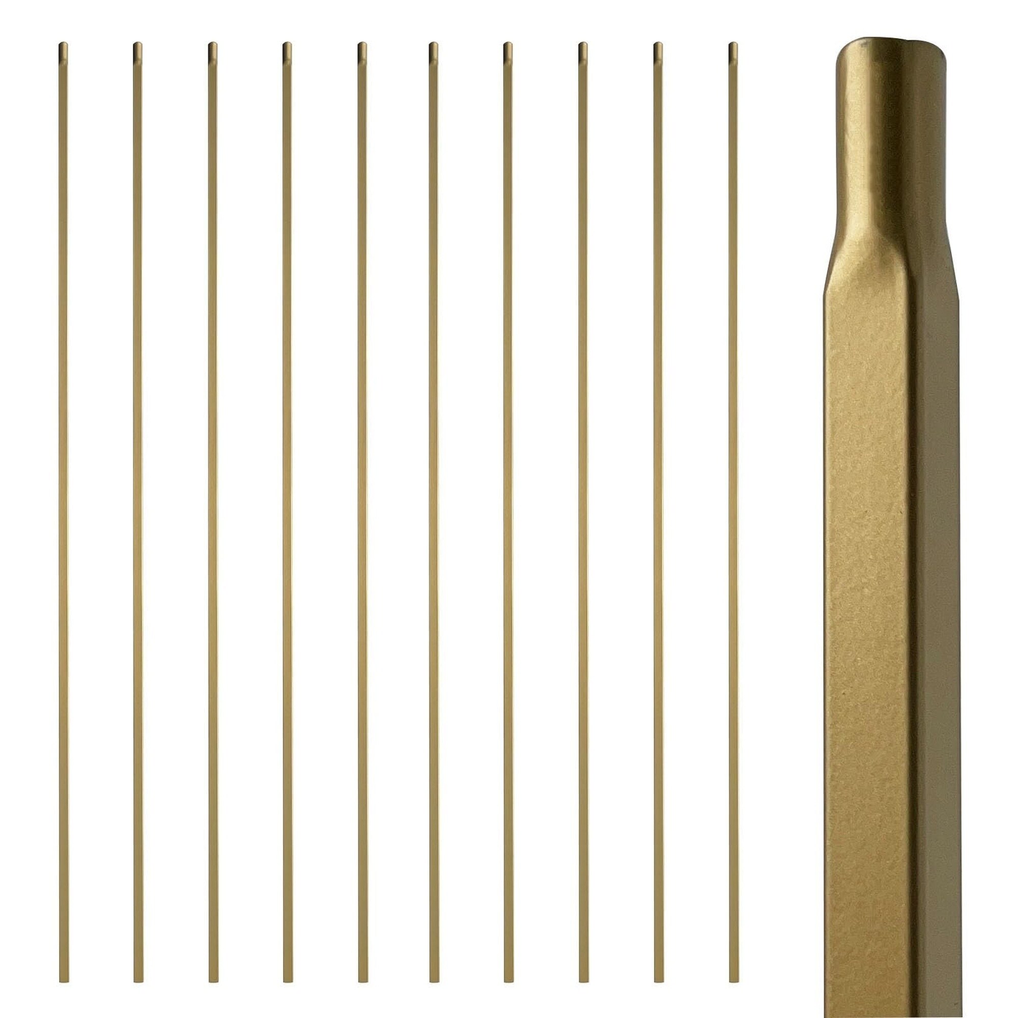 Angel Sar 10 Pcs 44 in Brass Gold Wrought Iron Plain Balusters 0.5in Square Hollow Iron Spindles for Decorative Stair Railing Interior
