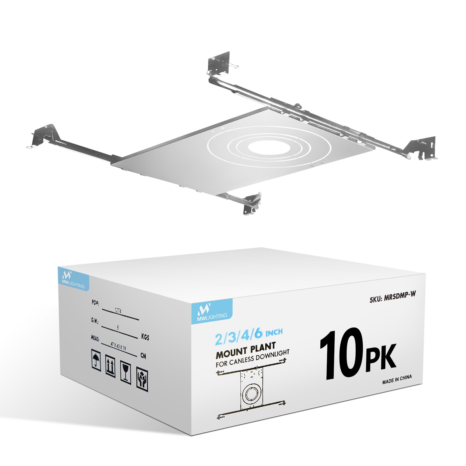 Elephant Depot 10 Pack New Construction Mounting Plate Extendable Hanger Bars Symmetric Round Hole Fits 2 3 4 6 in LED Recessed Lighting Kits Compatibility Upgrade Not Approved for Florida Installation
