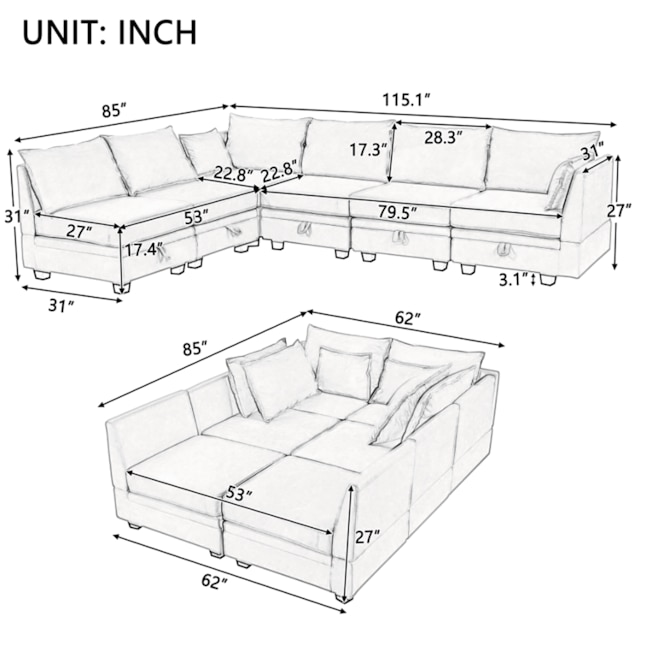 GZMR Modern Large U-Shape Modular Sectional Sofa 115.1-in Modern Beige ...