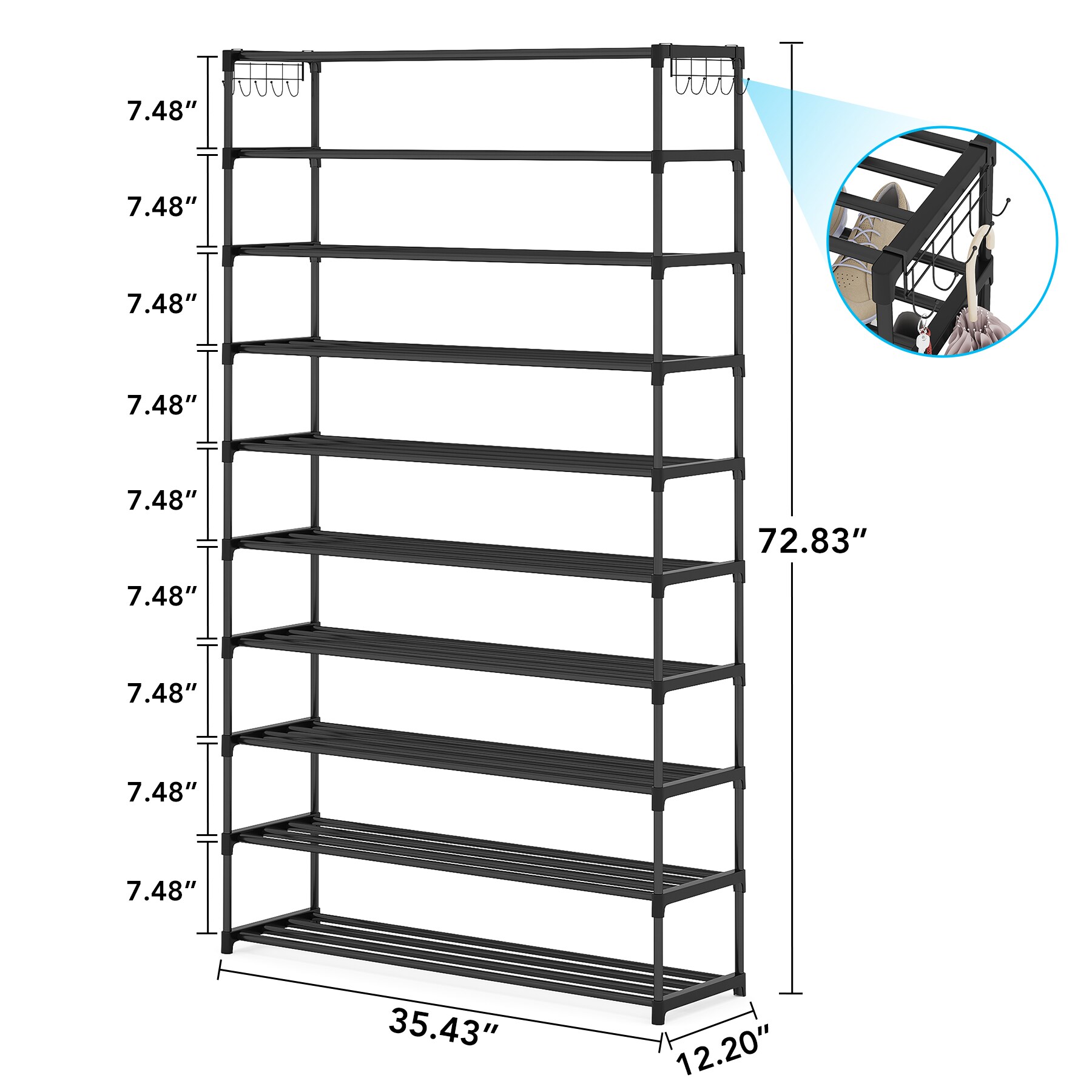 Tribesigns 72.83-in H 10 Tier 40 Pair Black Fabric Shoe Rack In The 