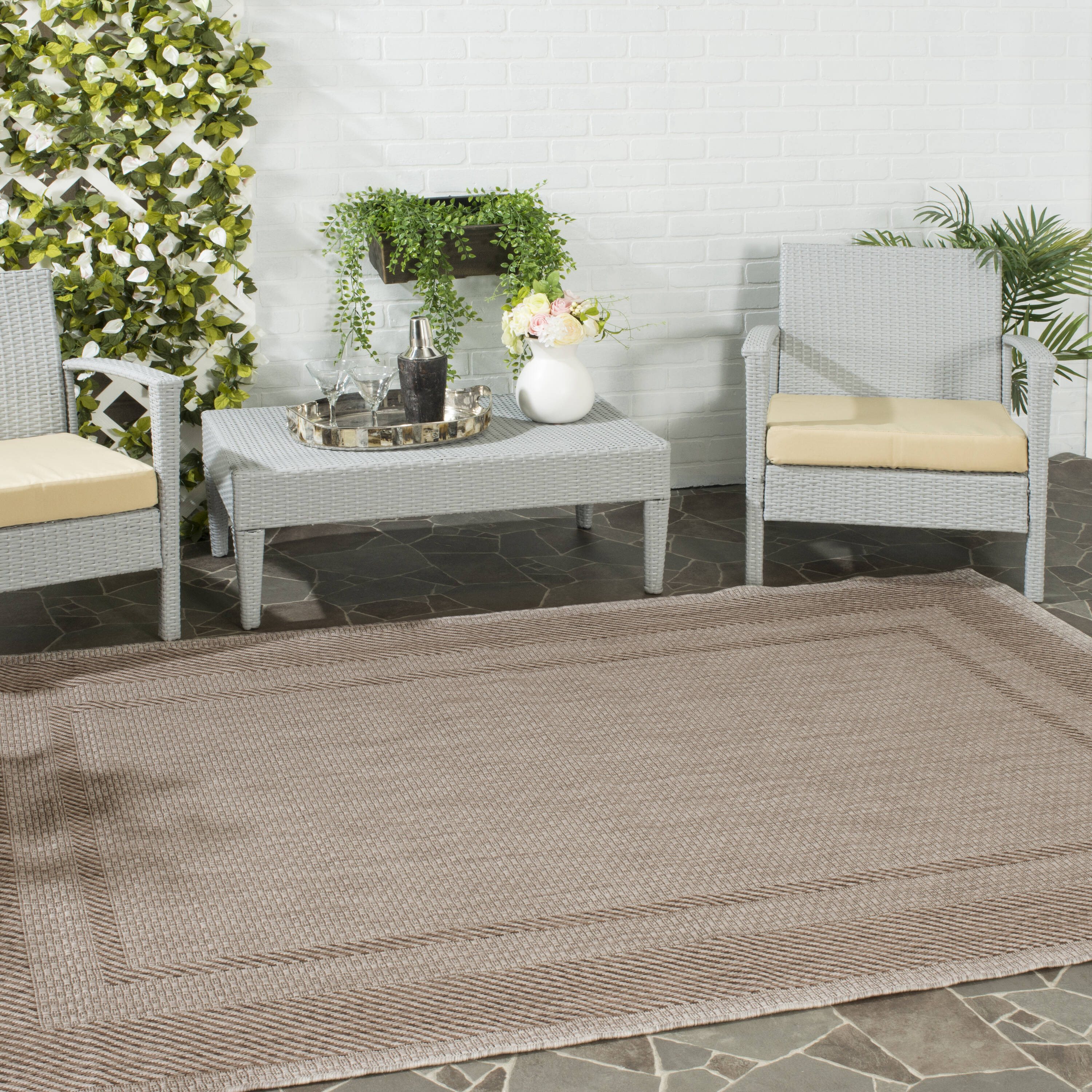 Safavieh CY8477-36312-5 Courtyard Kourou 5 x 8 (ft) Loomed Polypropylene Beige/Brown Rectangular Indoor/Outdoor Border Coastal Area rug