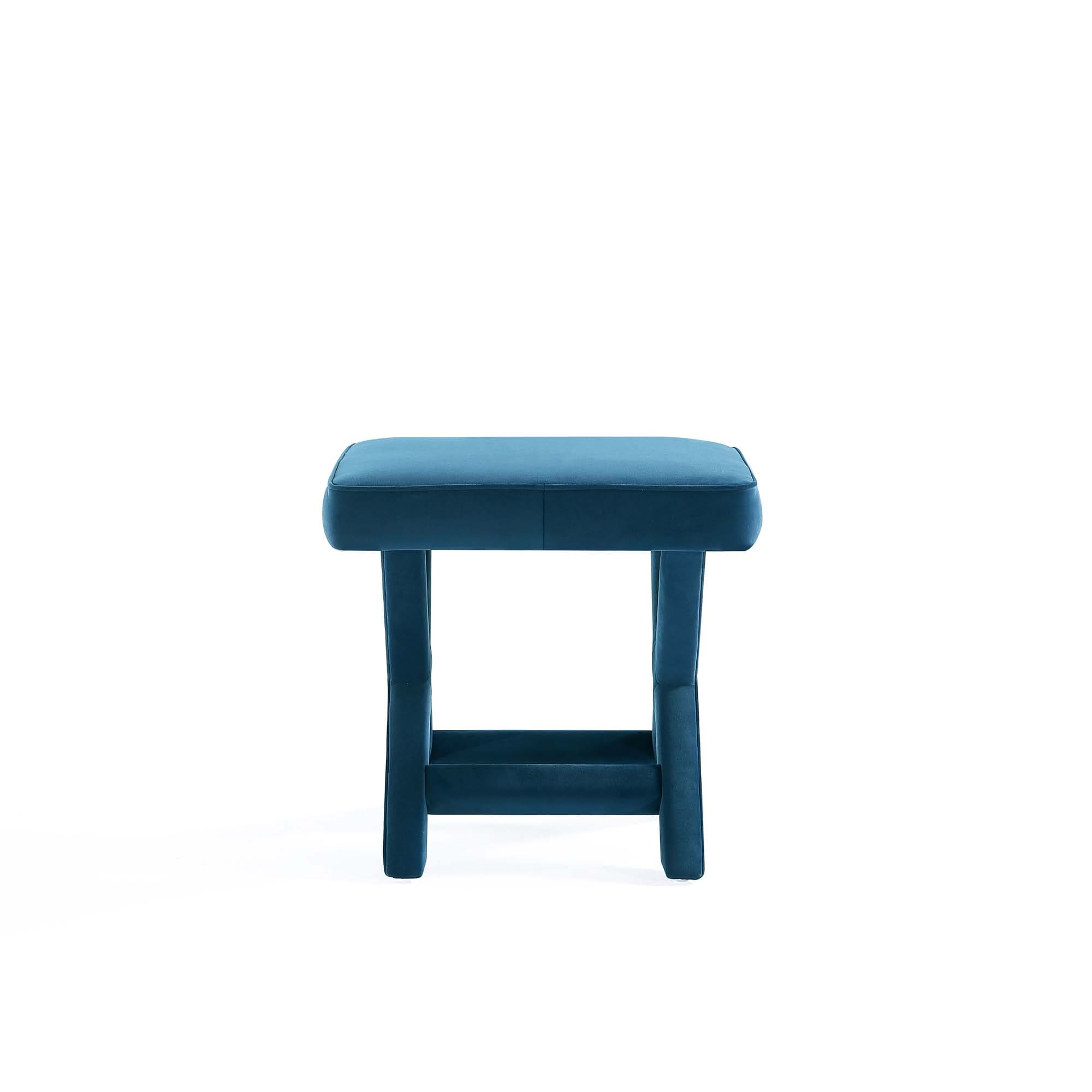 Abigail Blue Velvet Upholstered X-Base Ottoman