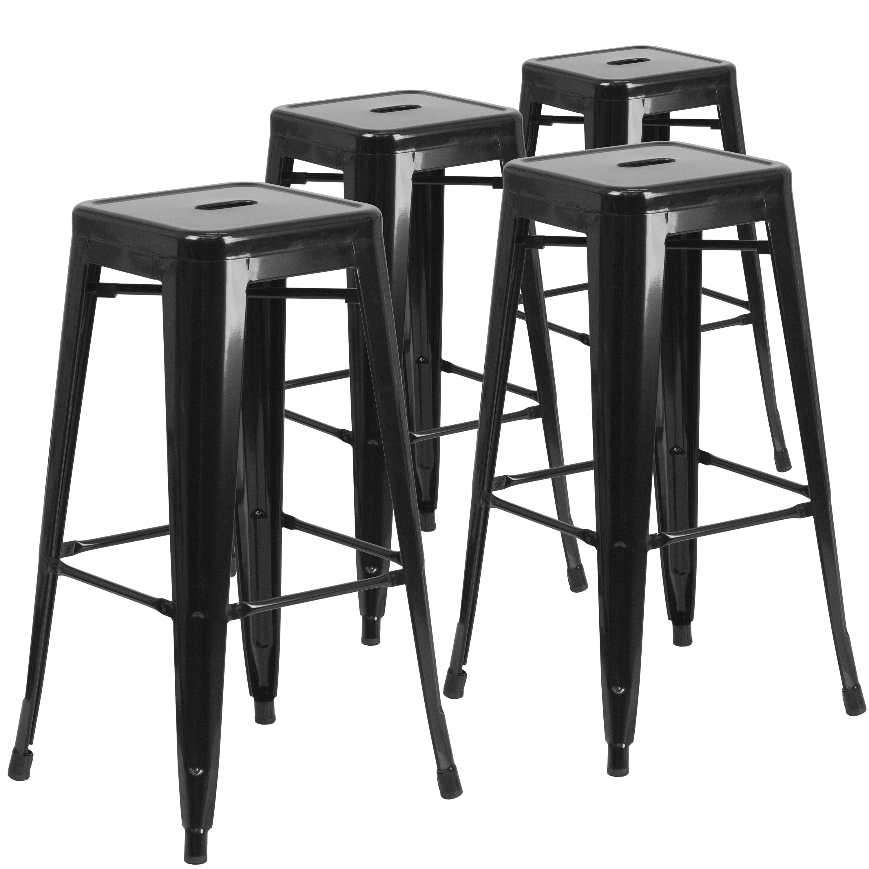 Flash Furniture - Lily 4 Pack Commercial Grade 30-in High Backless Black Metal Indoor-Outdoor Bar...