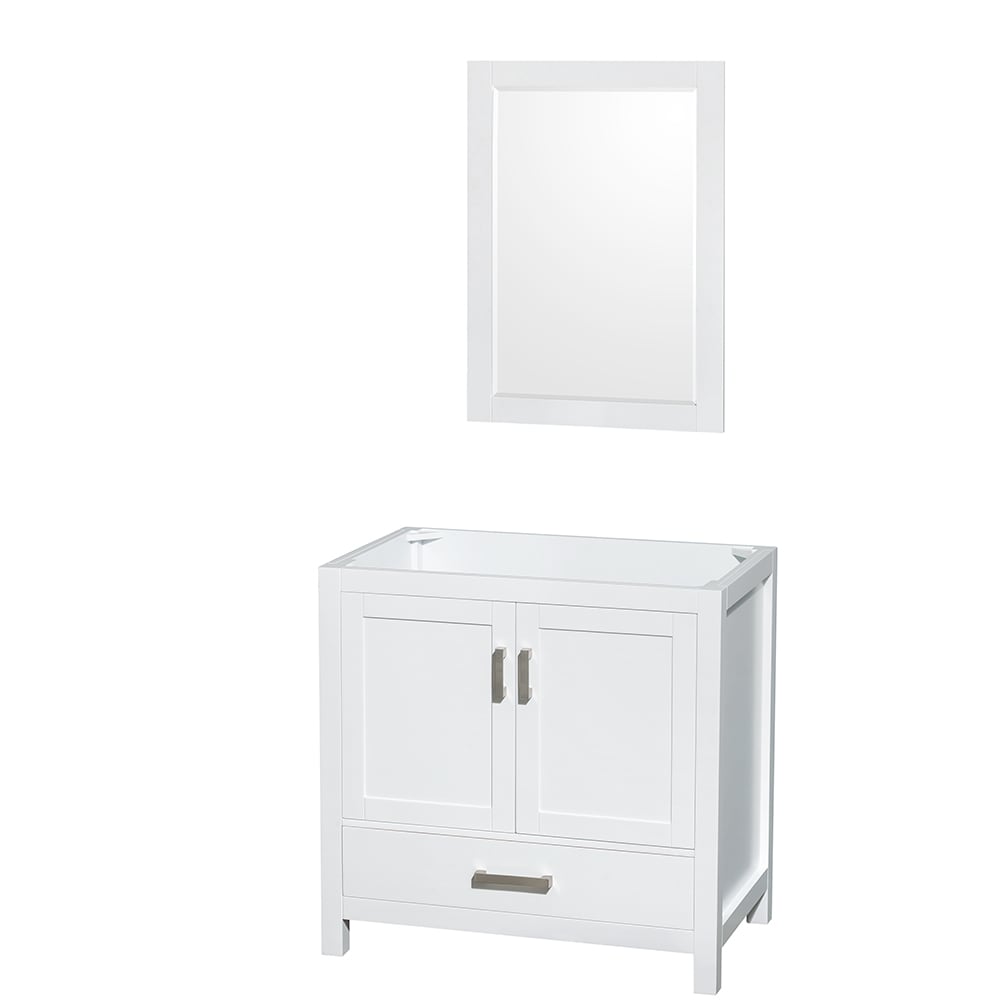 Wyndham Collection WCS141436SWHCXSXXM24 36-in White with Brushed Chrome Trim Bathroom Vanity Base Cabinet without Top (Mirror Included)