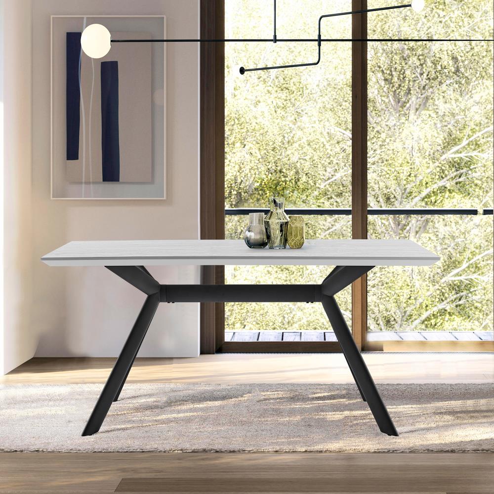 63" Light Gray and Black Rectangular Wood Dining Table