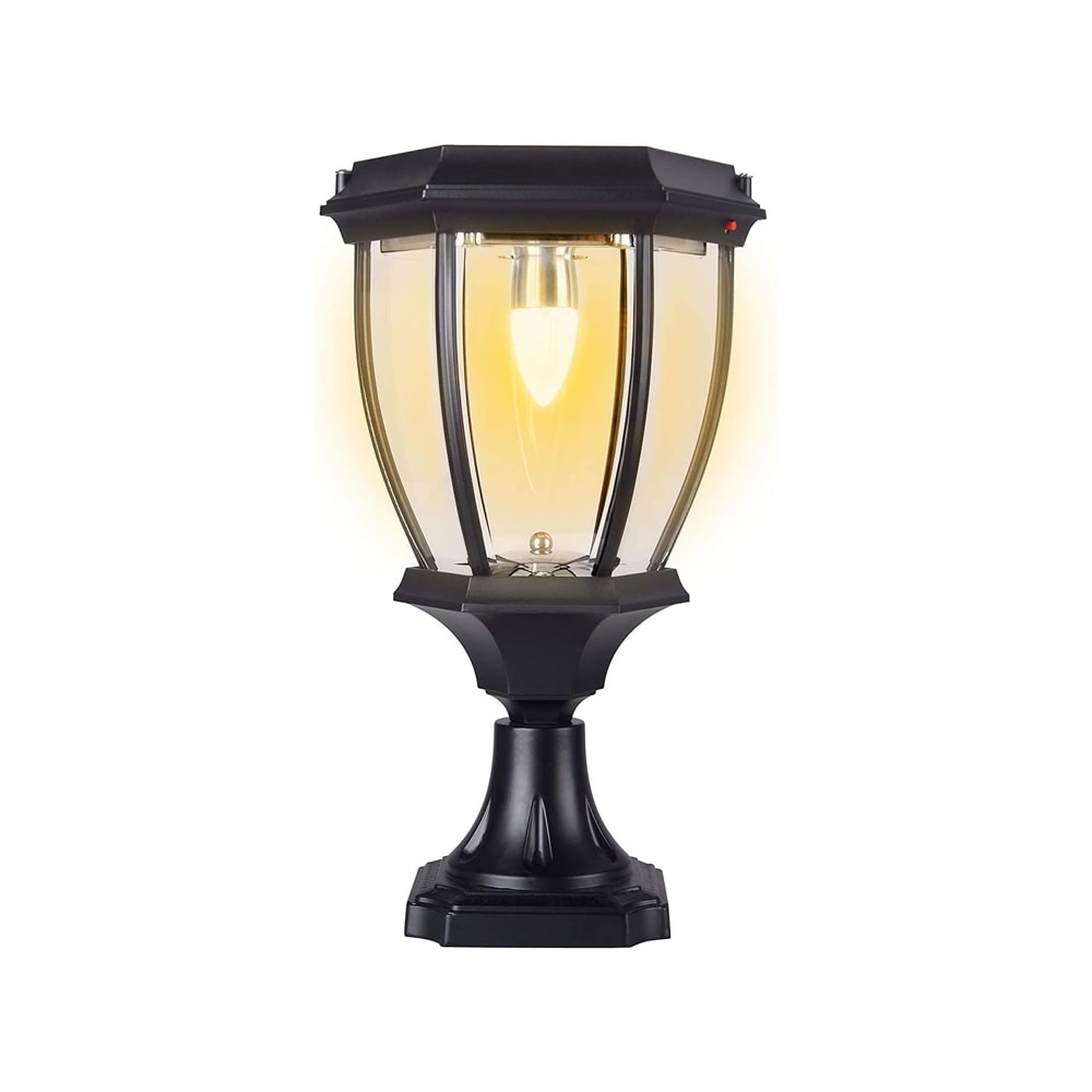 LTMATE LSSL-8407 JAZAVA 15.75-in Black Farmhouse Solar Outdoor Light post lantern with Dusk-to Dawn Sensor Photocell Sensor