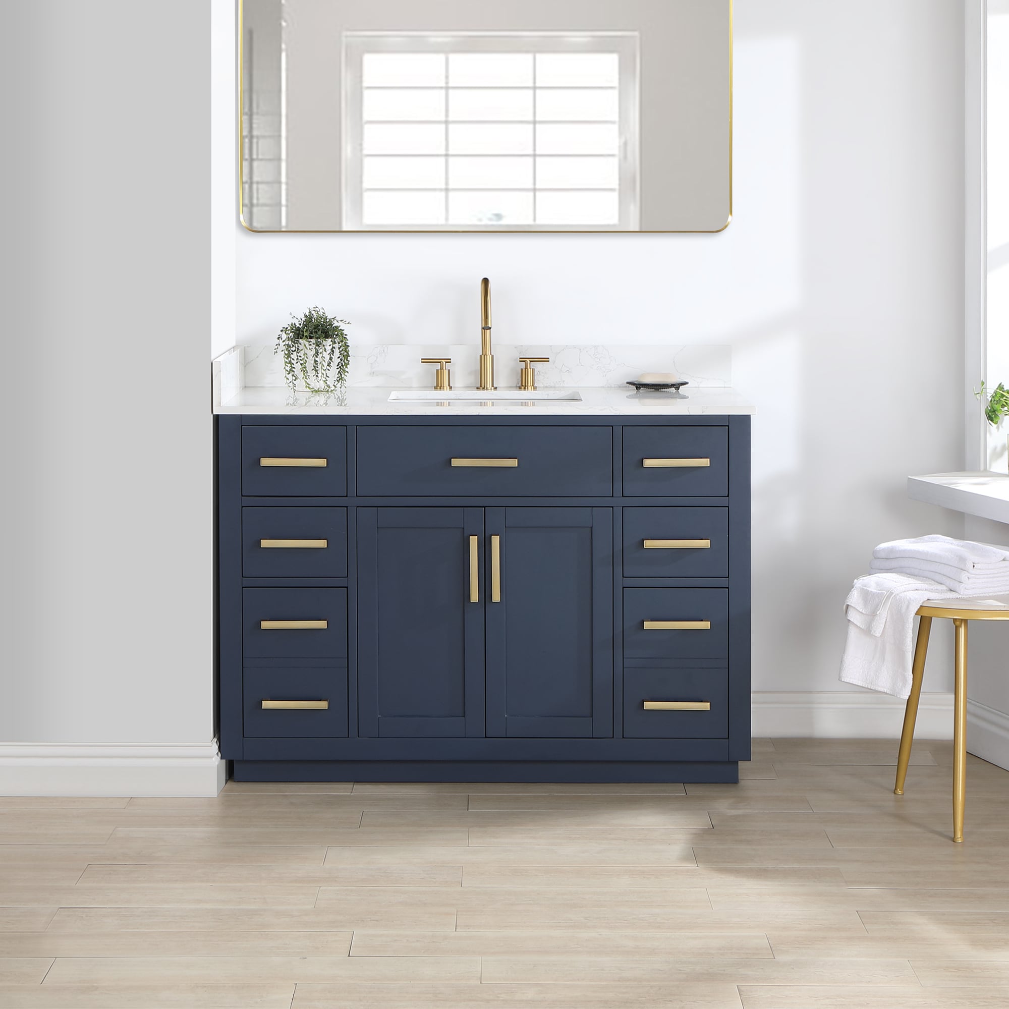 Altair 557048-RB-GW-NM Gavino 48-in Royal Blue Finish Undermount Single Sink Bathroom Vanity with Grain White Engineered Stone Top