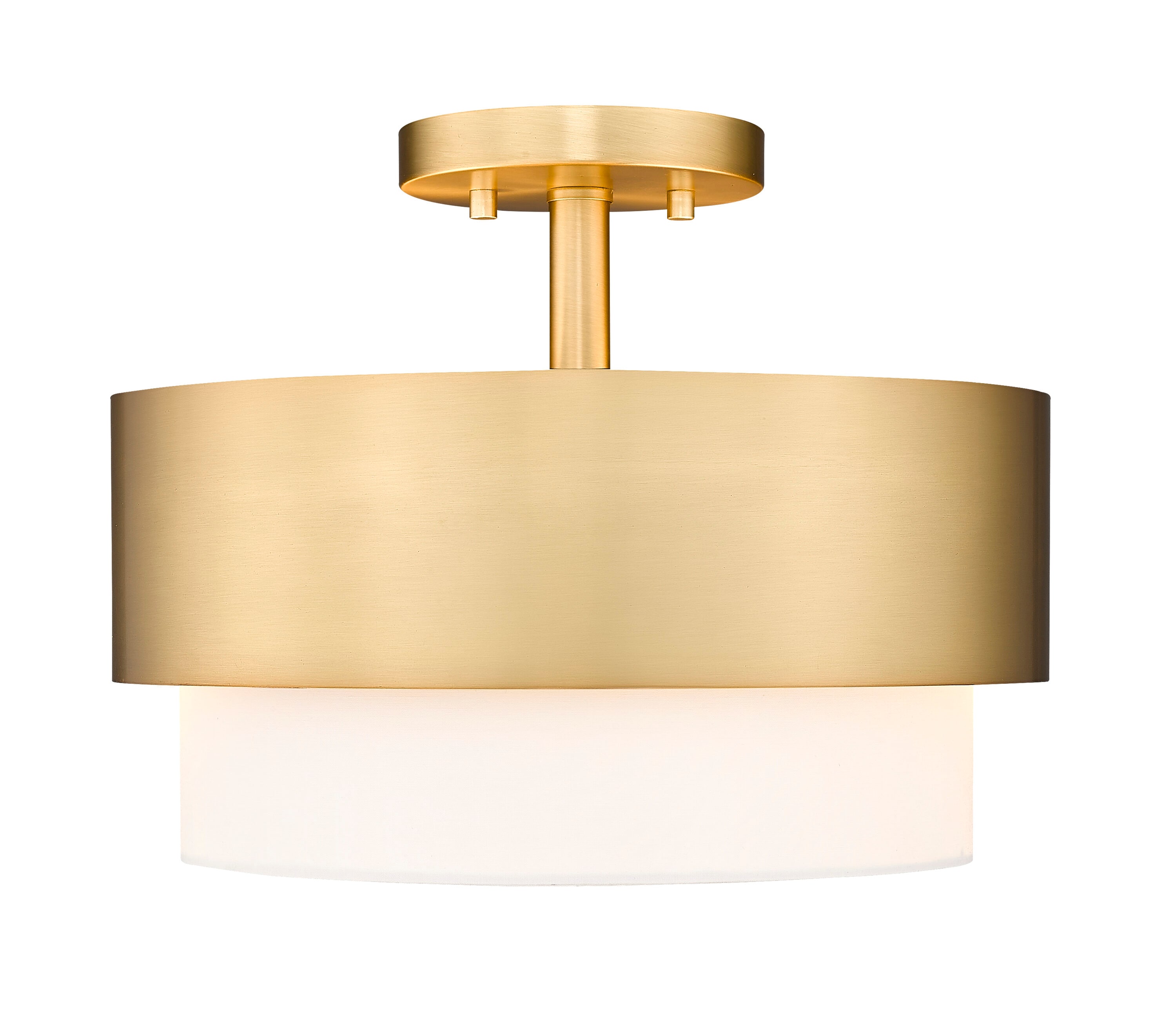 Matte Black and Brass Drum Semi-Flush Mount Light