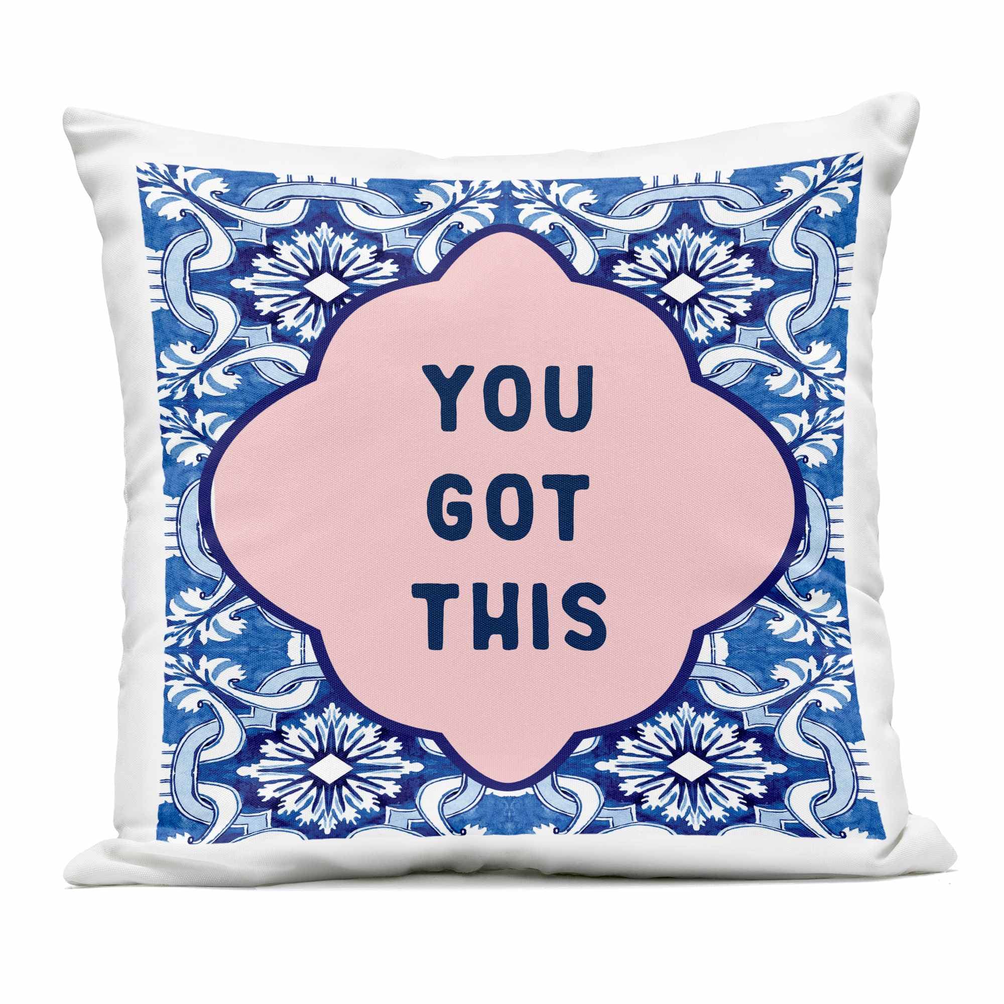 Stupell Industries PLQ-843-OSQ-18X18 You Got This on Boho Outdoor Printed Pillow design by Lettered and Lined 18 x 18