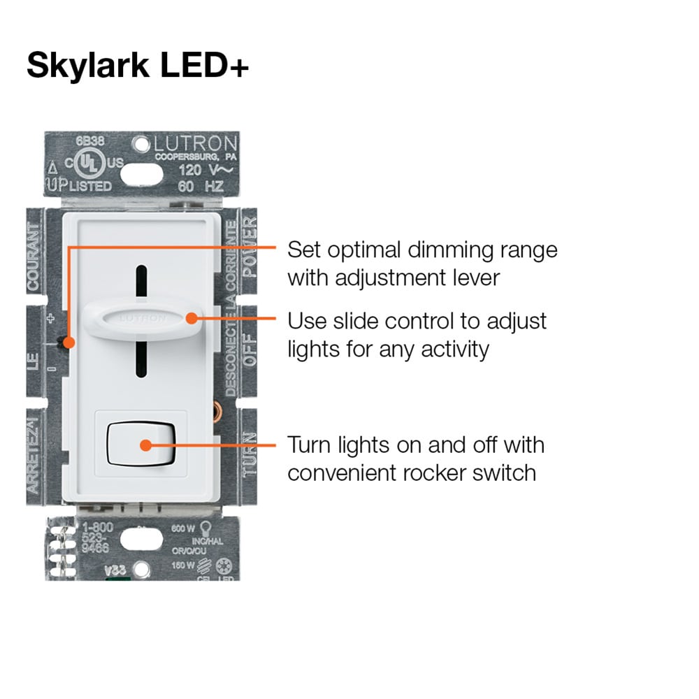 Lutron Skylark Contour LED+ Dimmer Switch for LED and Incandescent Bulbs,  150-Watt/Single-Pole or 3-Way, White (CTCL-153PDH-WH) CTCL-153PDH-WH - The  Home Depot