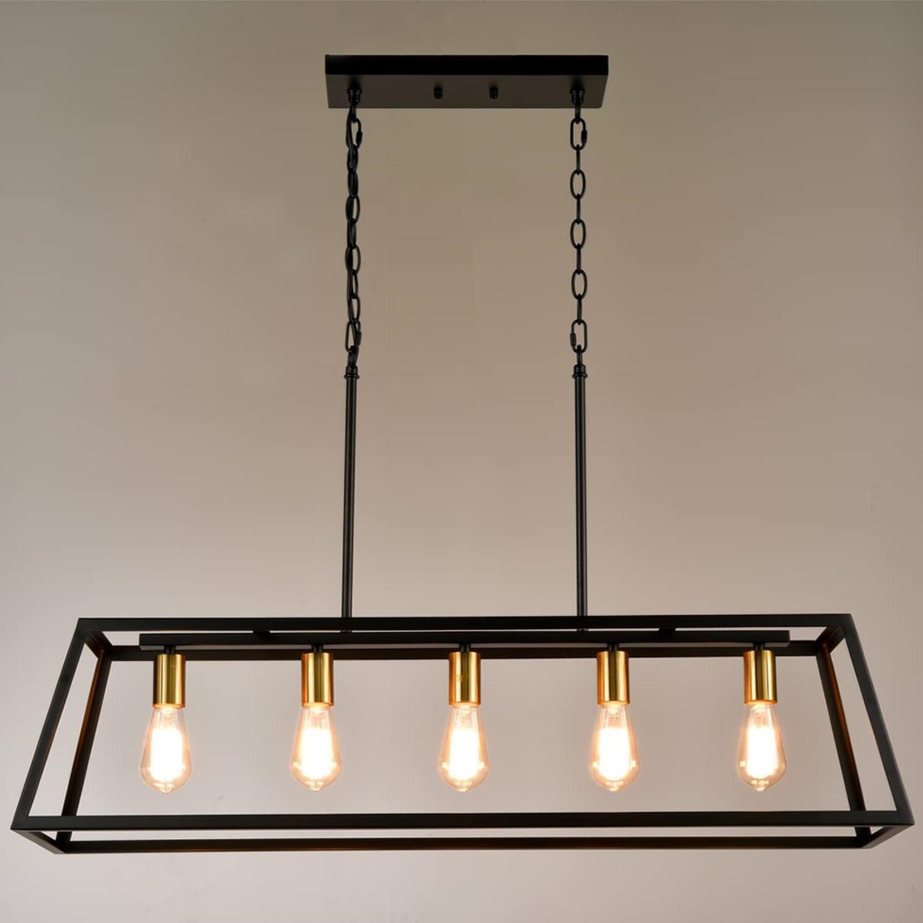 Claxy Rustic/Industrial 5-Light Black Brass Industrial Square Led Large ...