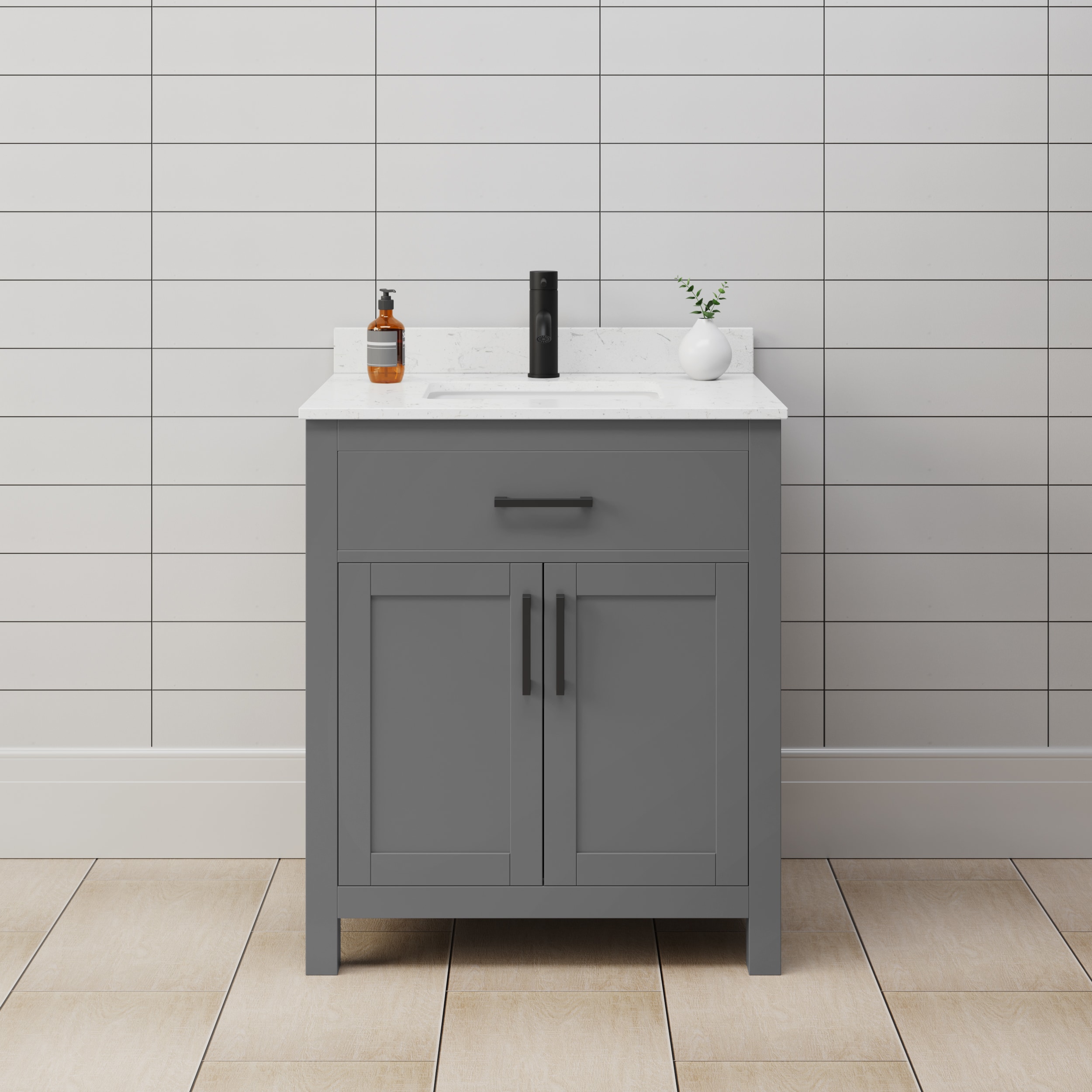 Wyndham Collection WCG242430SGBCCUNSMXX Beckett 30-in Dark Gray with Matte Black Trim Undermount Single sink Bathroom Vanity with Carrara Cultured Marble Cultured marble Top