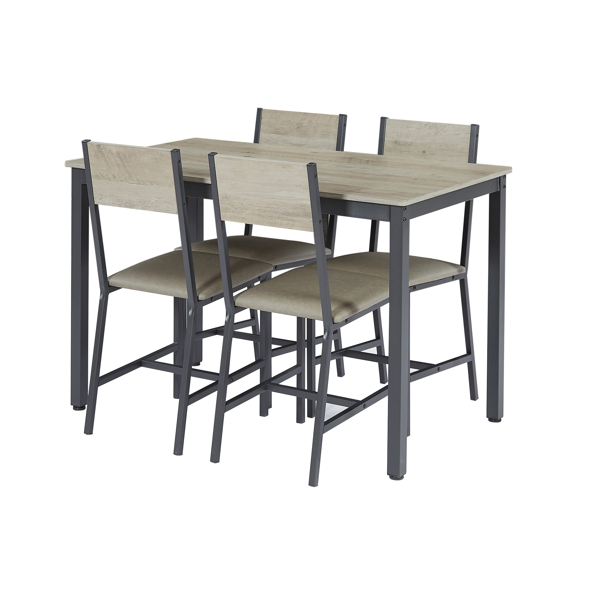 Sumyeg BH-126AAA Dining Set for 5 Kitchen Table with 4 Upholstered Chairs Grey Contemporary/Modern Dining Table, Wood with Metal Metal 27.6-in L x 29.7-in H