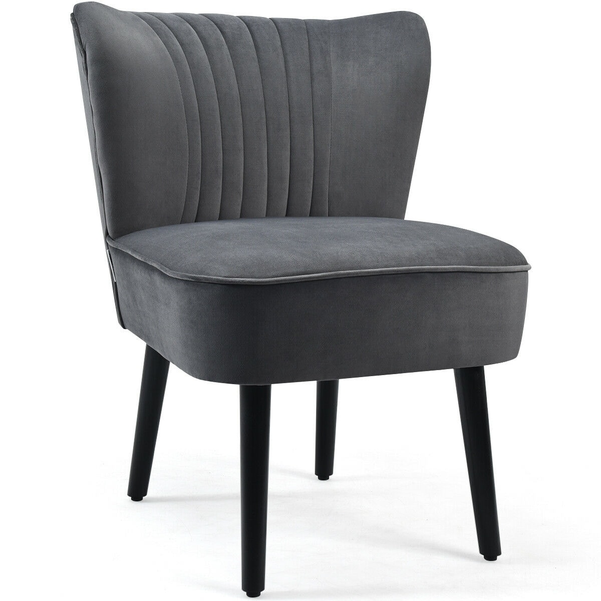 Parsons Gray Velvet Armless Accent Chair with Wood Legs