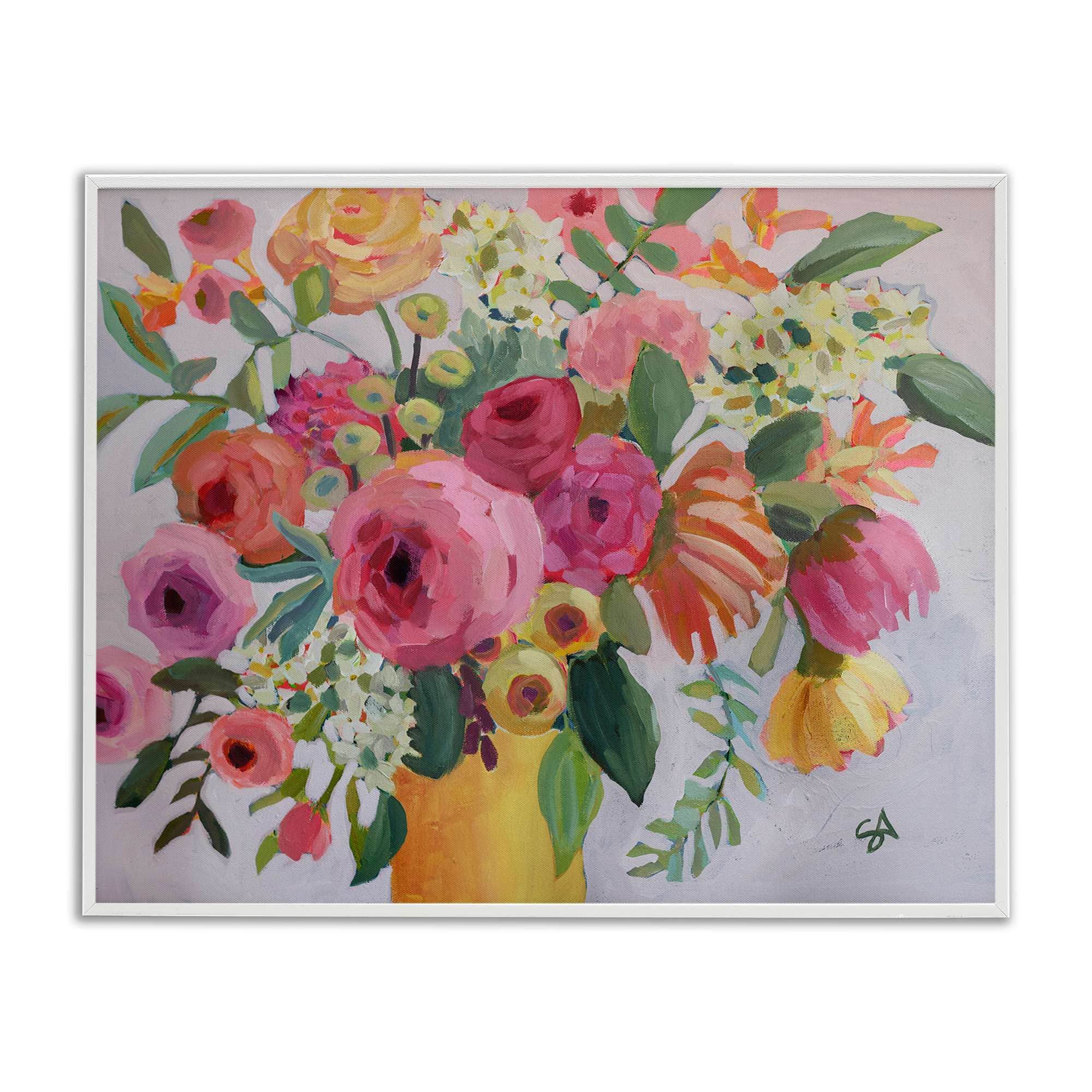 Stupell Industries BT-394-WFR-11X14 Assorted Flowers in Pink and Yellow Framed Giclee design by Suzanne Allard