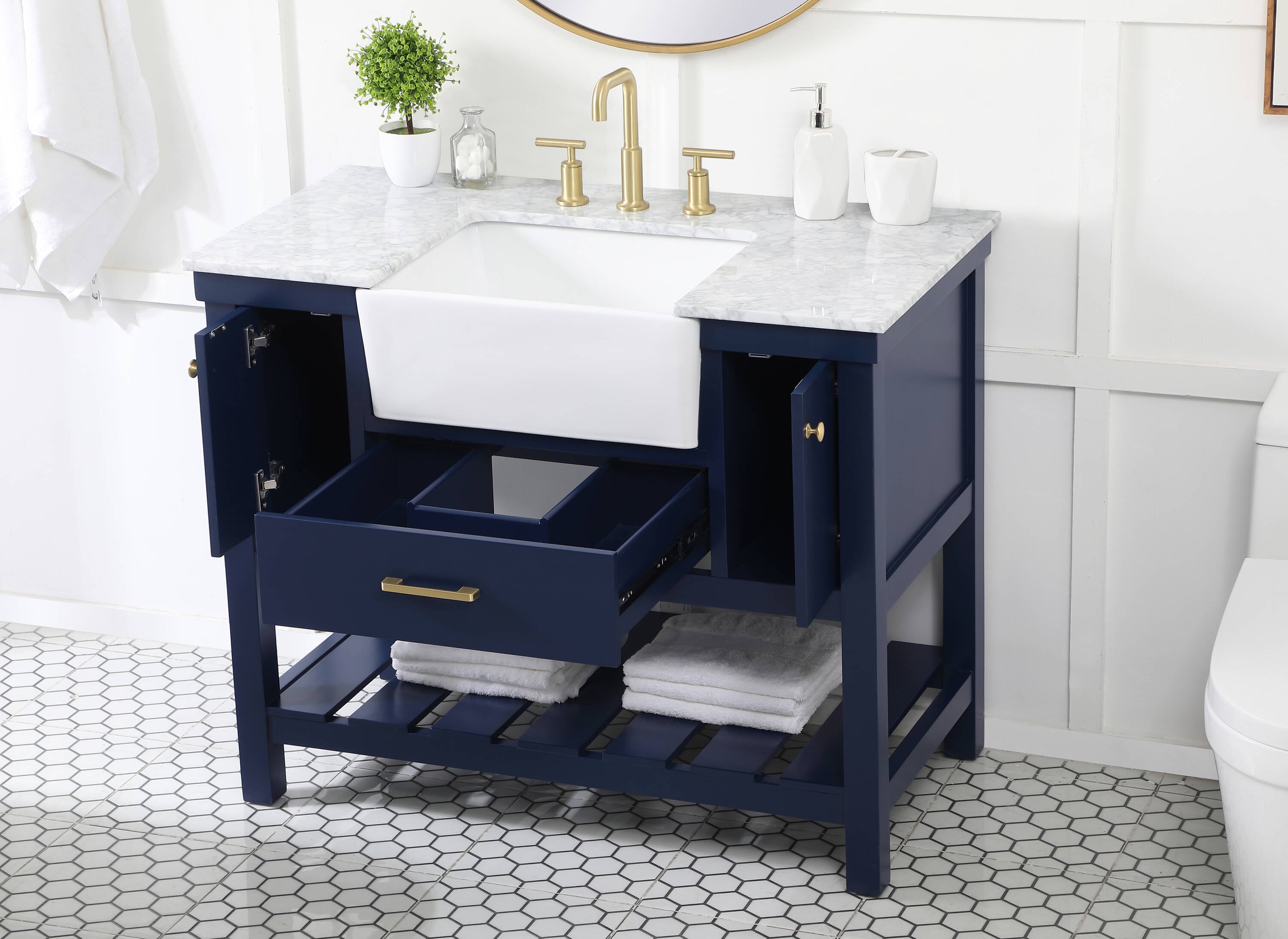 Elegant Decor Home Furnishing 42-in Blue Farmhouse Single Sink Bathroom ...