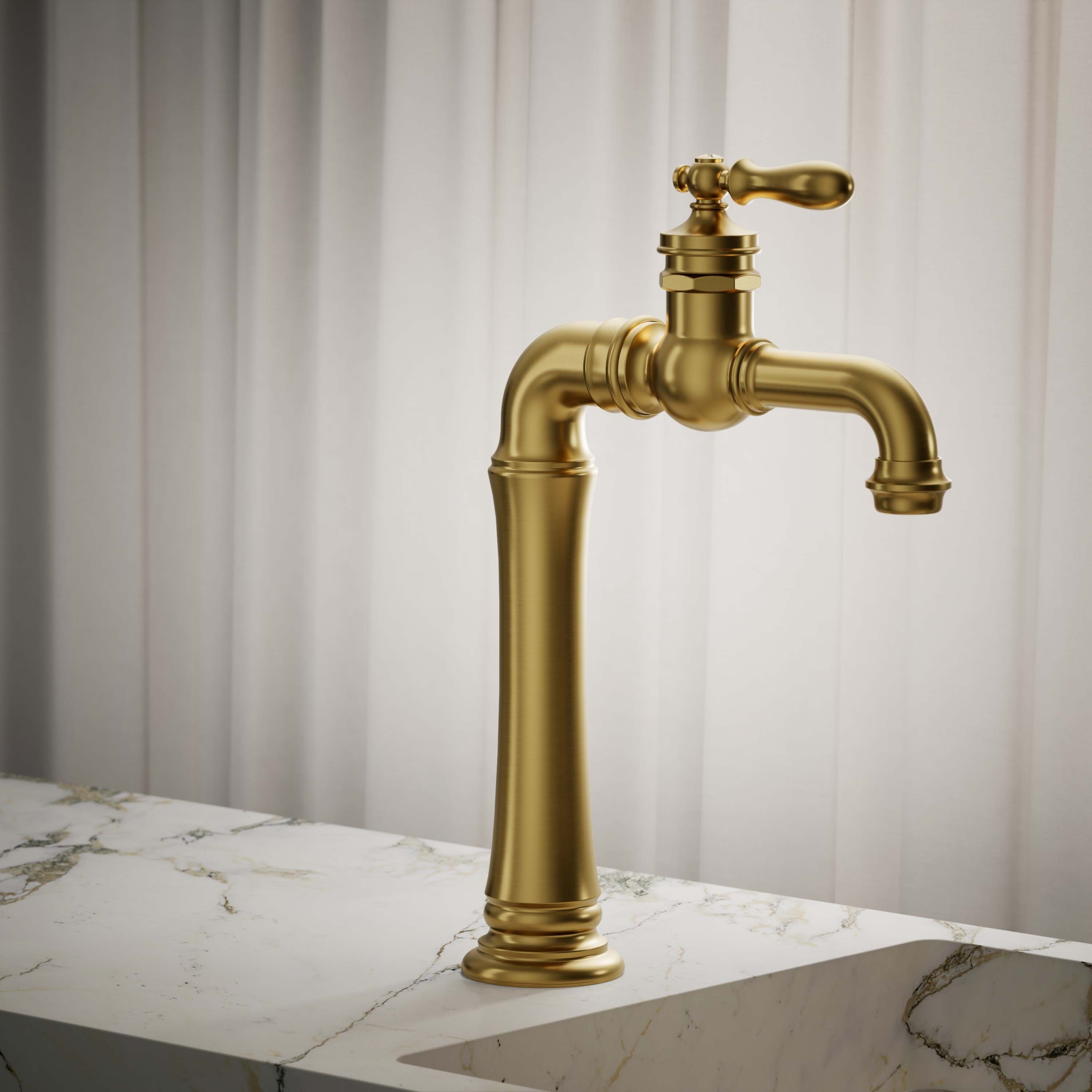 KOHLER K-72763-9M-2MB Vibrant Brushed Moderne Brass Single hole 1-handle WaterSense Low-arc Residential Handle Bathroom Sink Faucet with Drain