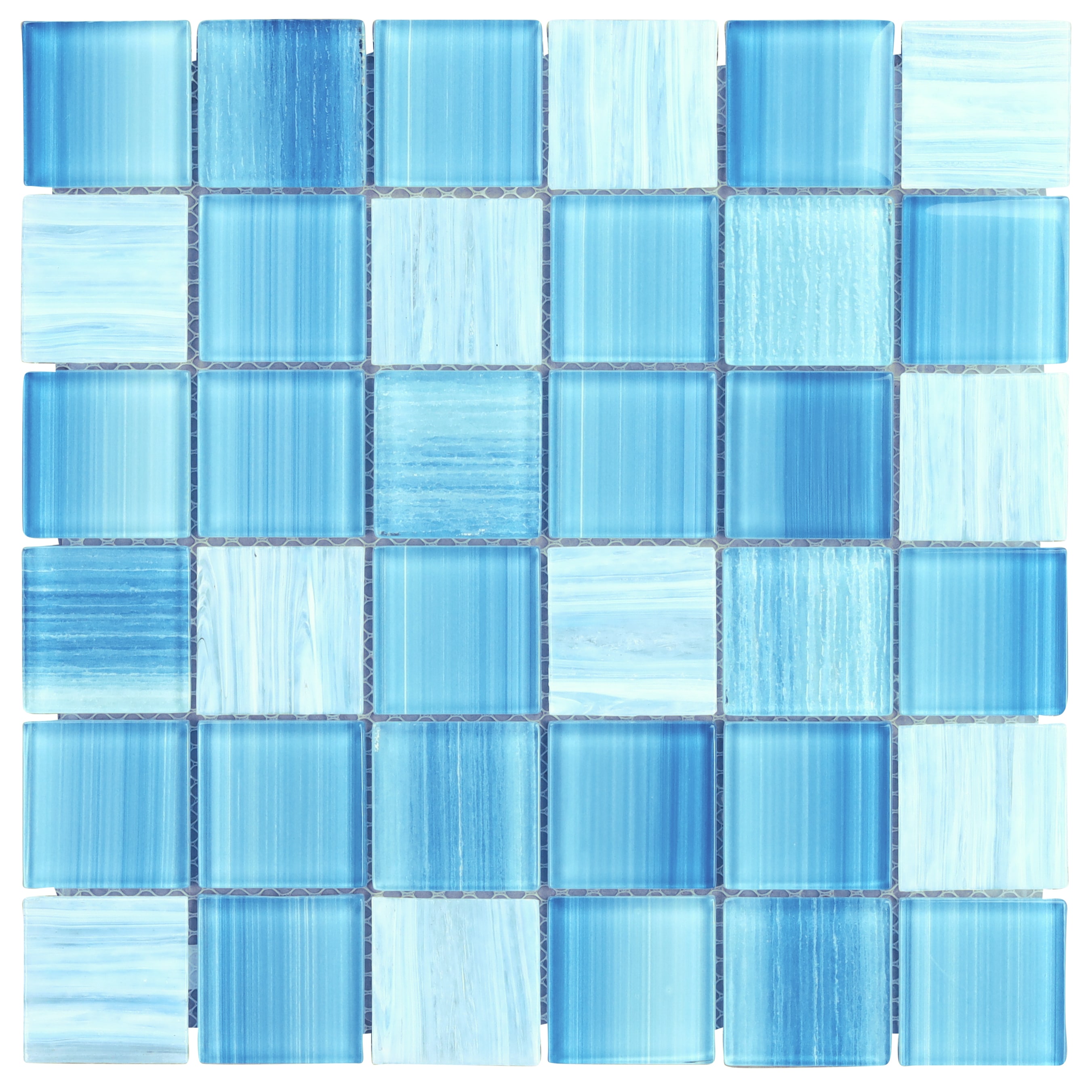 Toluca Teal Polished Glass Mosaic Tile 12'' x 12''