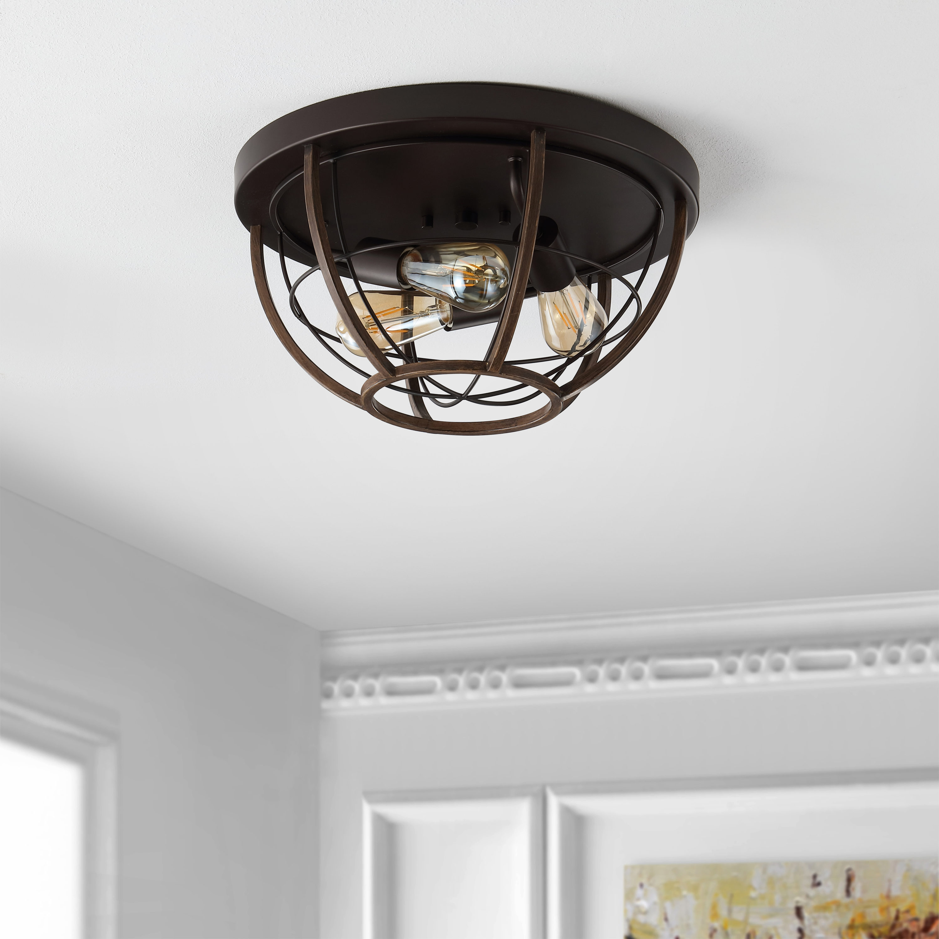 Lyla 15.75" Black Rustic Farmhouse Iron LED Flush Mount