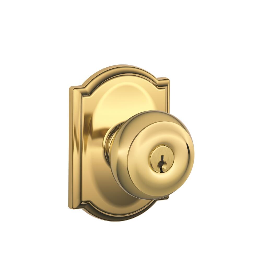 Schlage F51AGEO505CAM F Series Lifetime Brass Traditional Interior/Exterior Keyed entry door knob Single pack