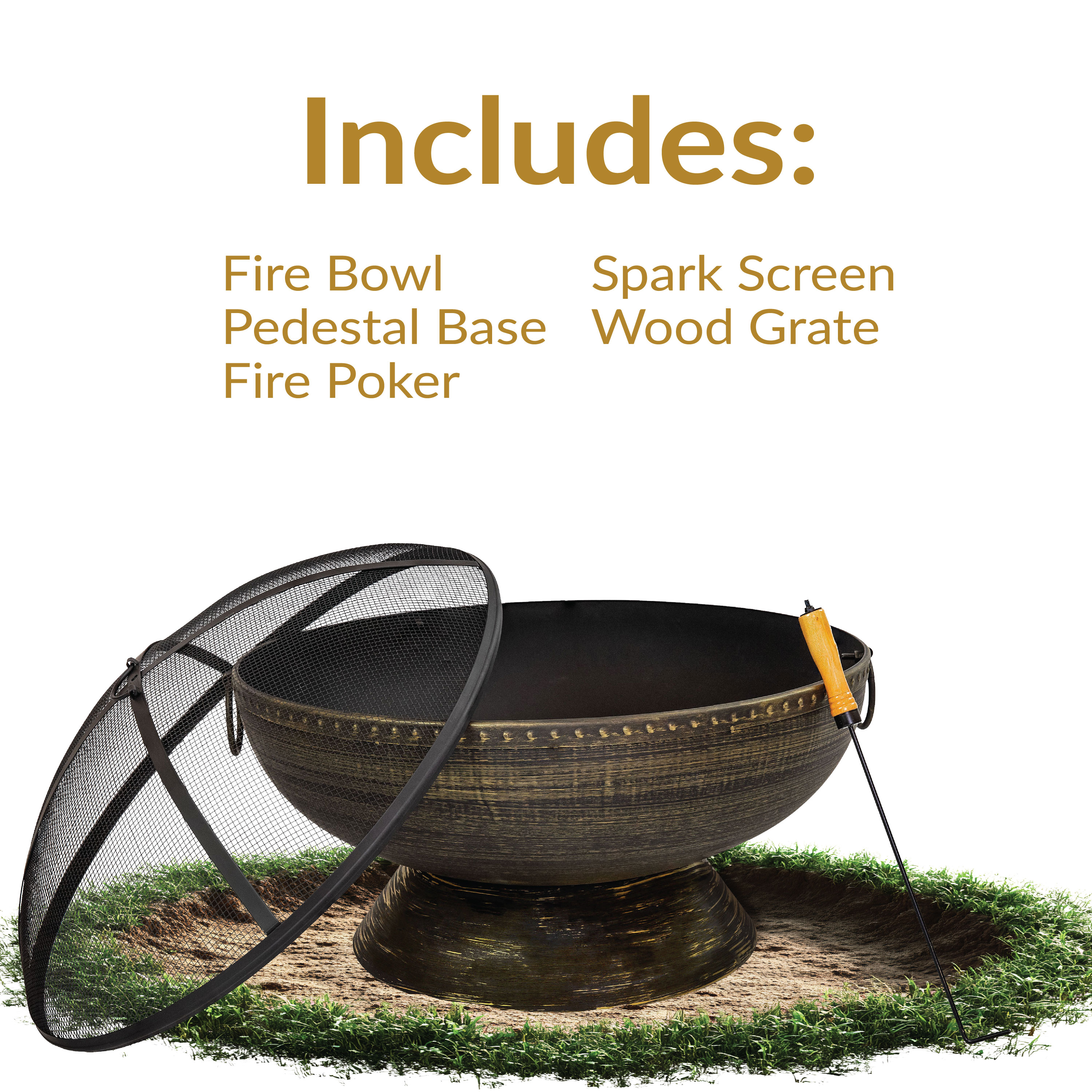 30" Black and Bronze Steel Wood-Burning Fire Pit with Screen and Poker