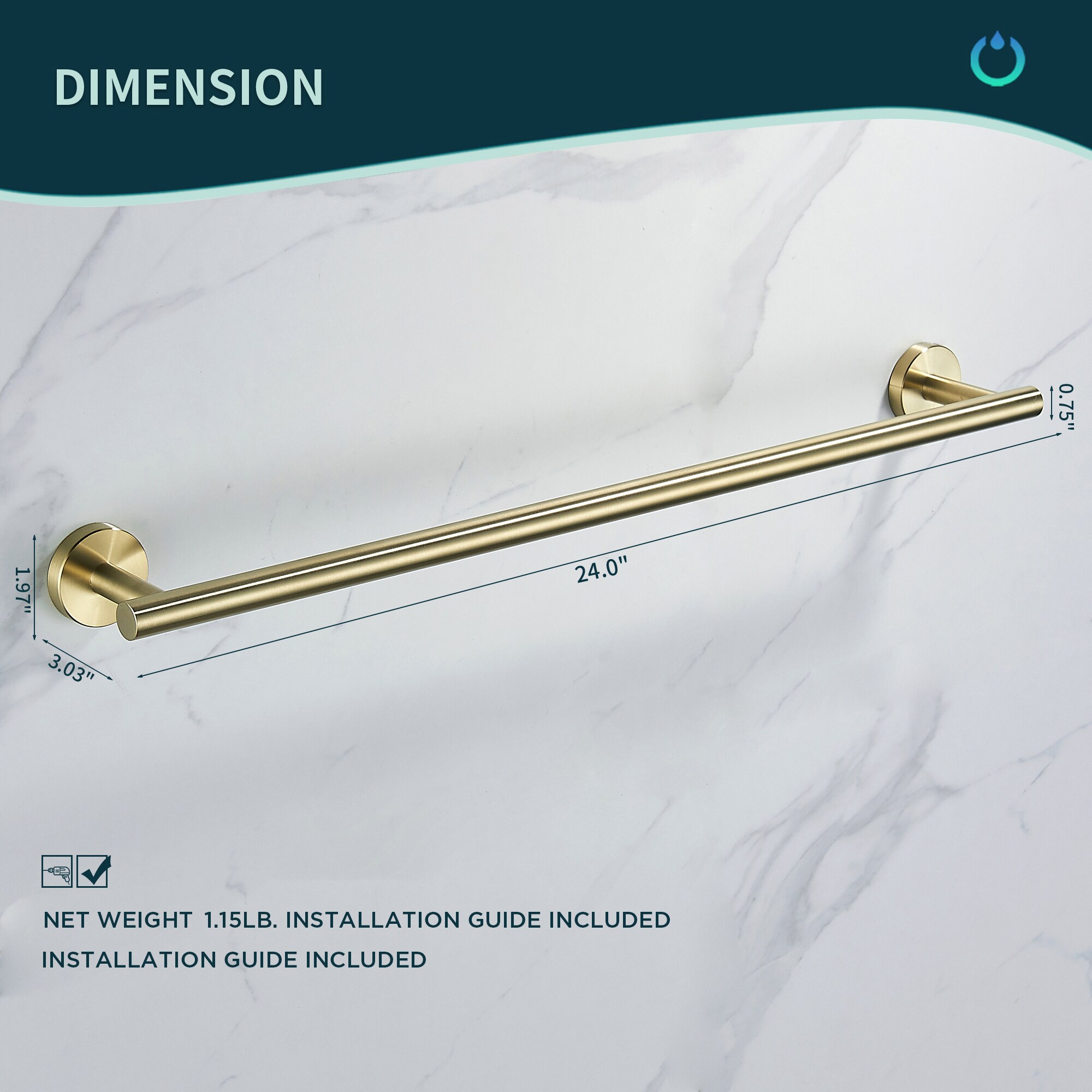 FORIOUS 24-in Gold Wall Mount Single Towel Bar in the Towel Bars department  at