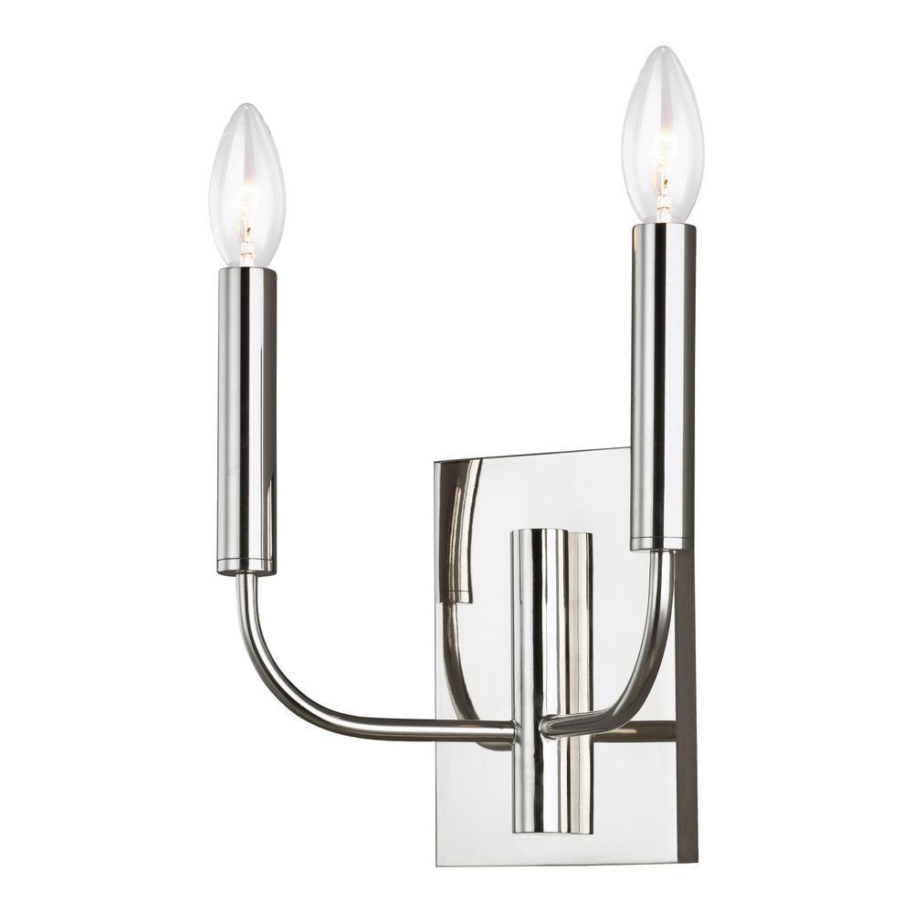 Brianna Polished Nickel 2-Light Dimmable Wall Sconce with White Linen Shade