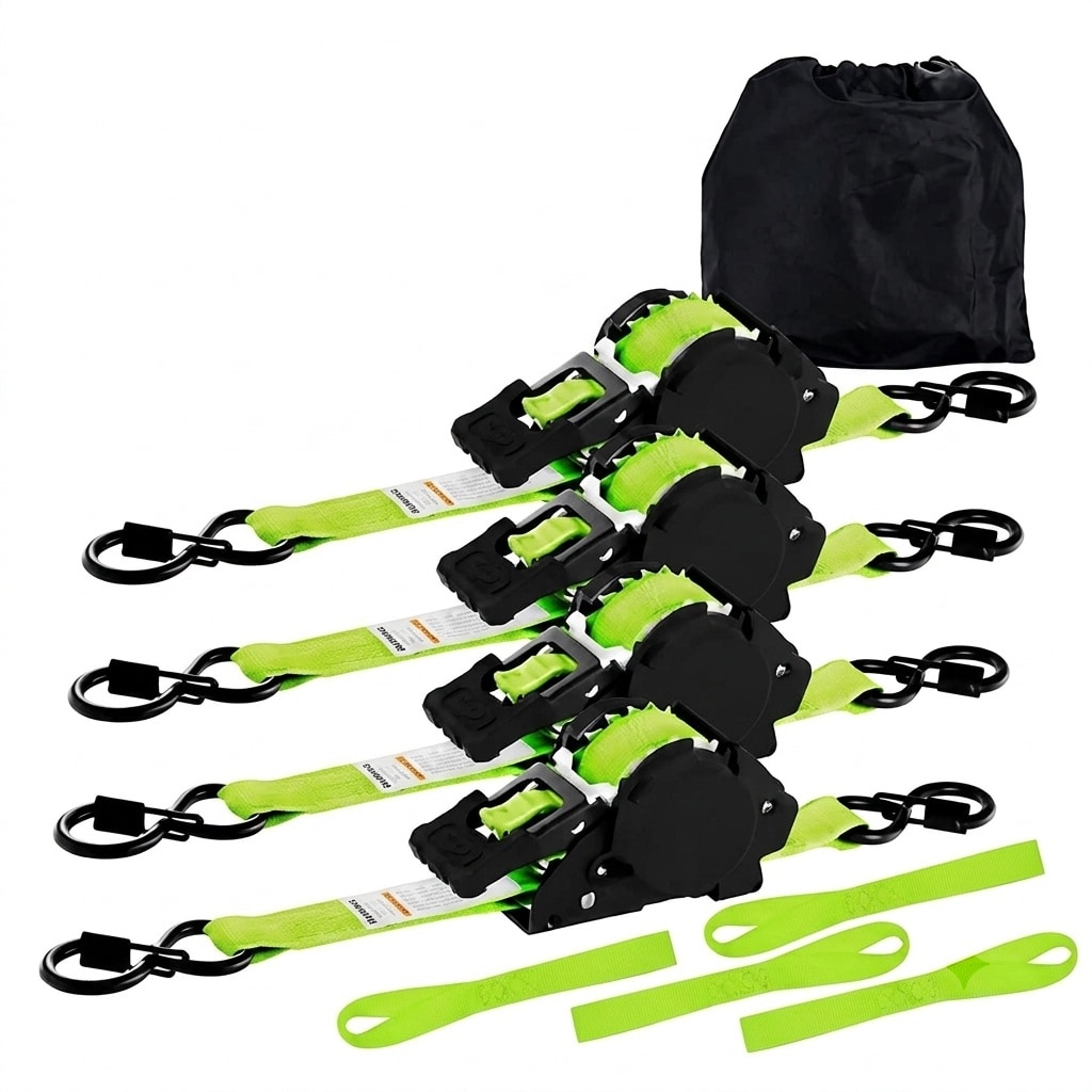 Etokfoks 12ft x 1in Ratchet Tie Down Straps Heavy Duty Secure Fastening System for Cargo Motorcycle Trailer Neon Green 4 Pack #LETYE935S