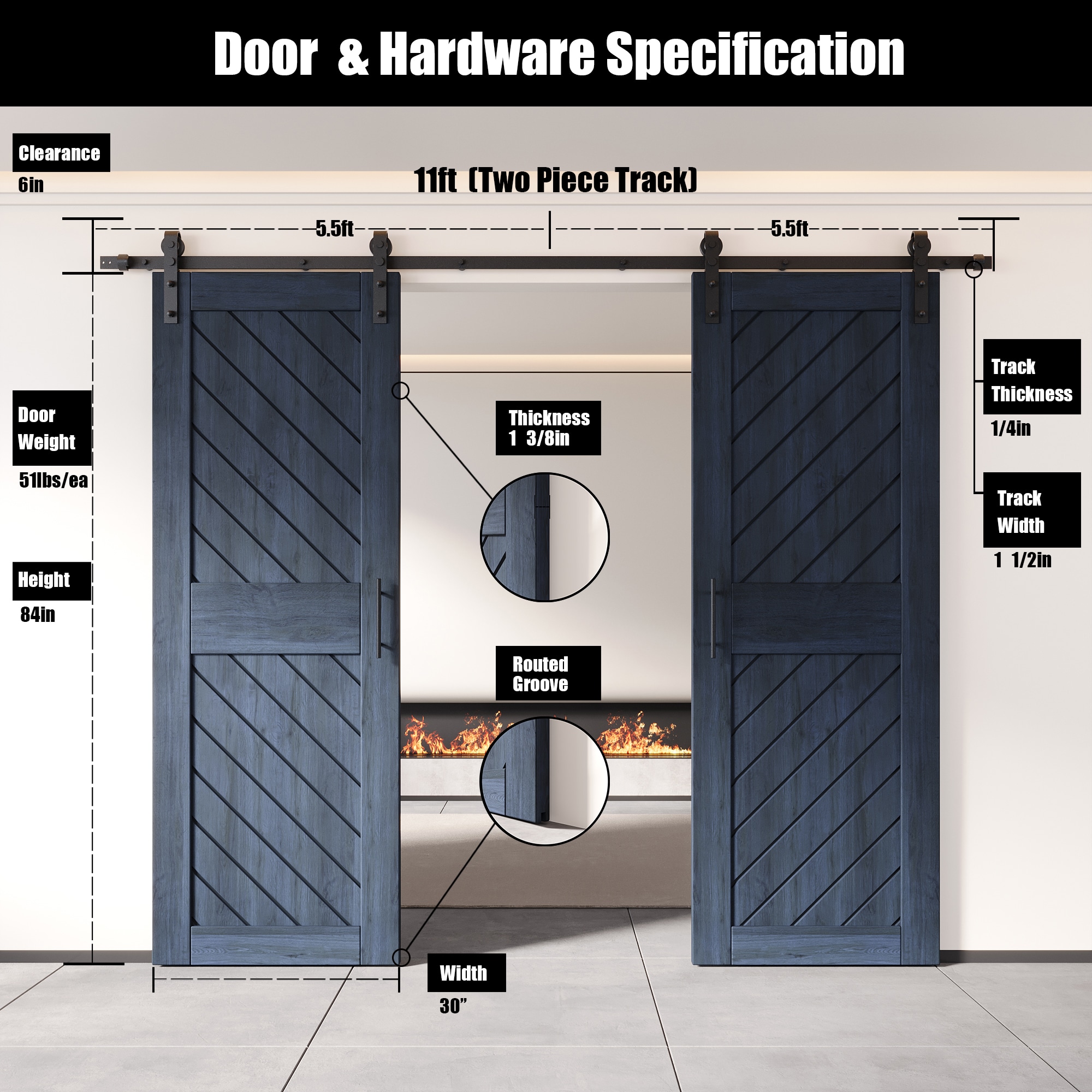 HOMACER YT2H132C-XT2-3084-NA Barn-Doors - View #2
