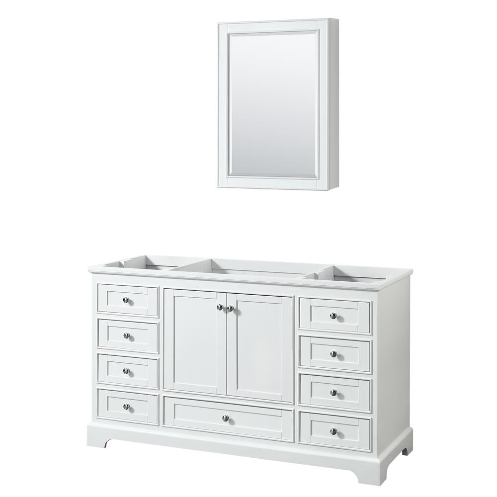 Wyndham Collection WCS202060SWHCXSXXMED Deborah 60-in White with Polished Chrome Trim Bathroom Vanity Base Cabinet without Top (Mirror Included) (Medicine Cabinet Included)