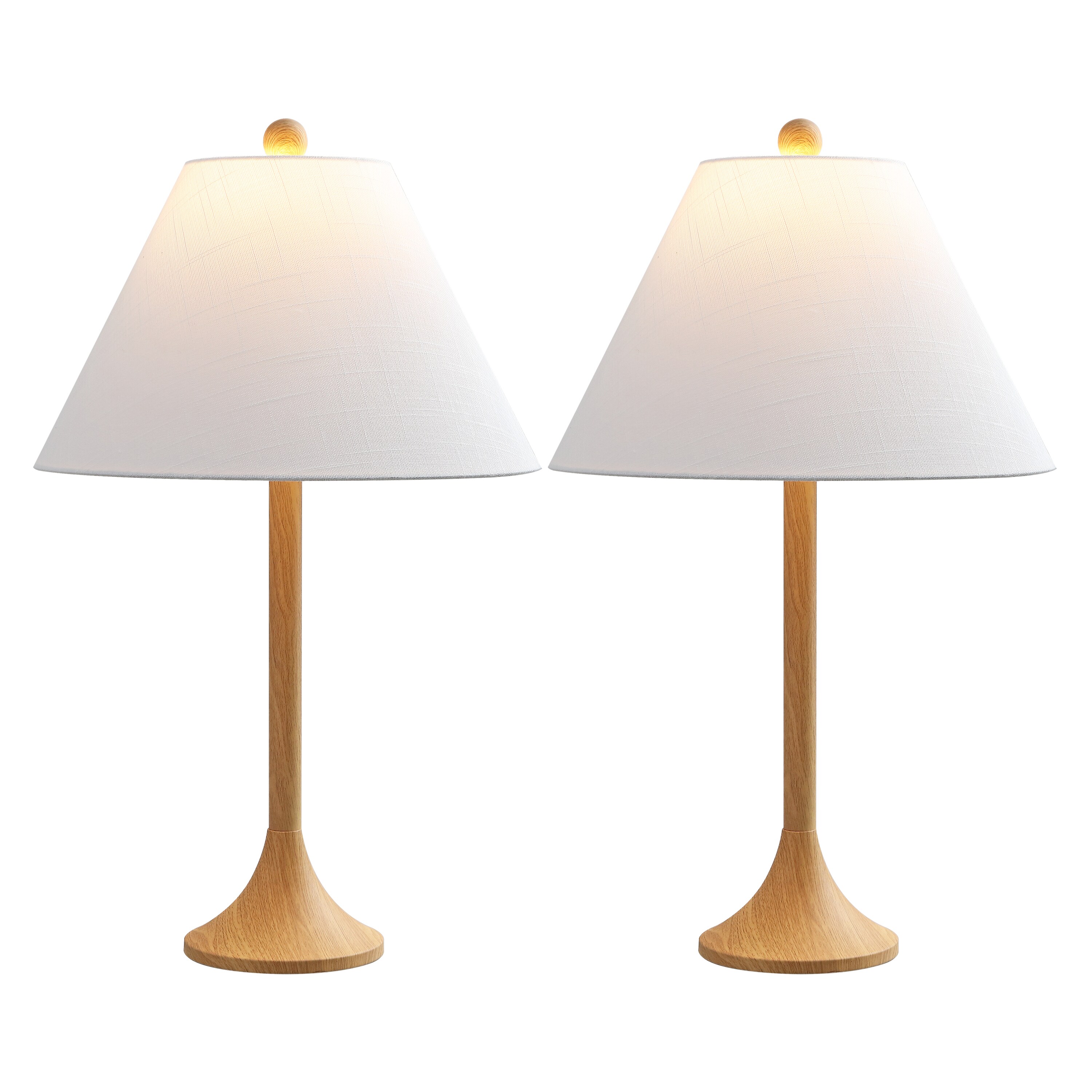 JONATHAN Y - Albie 25" Modern Coastal Iron Column LED Table Lamp, Brown Wood Finish (Set of 2)