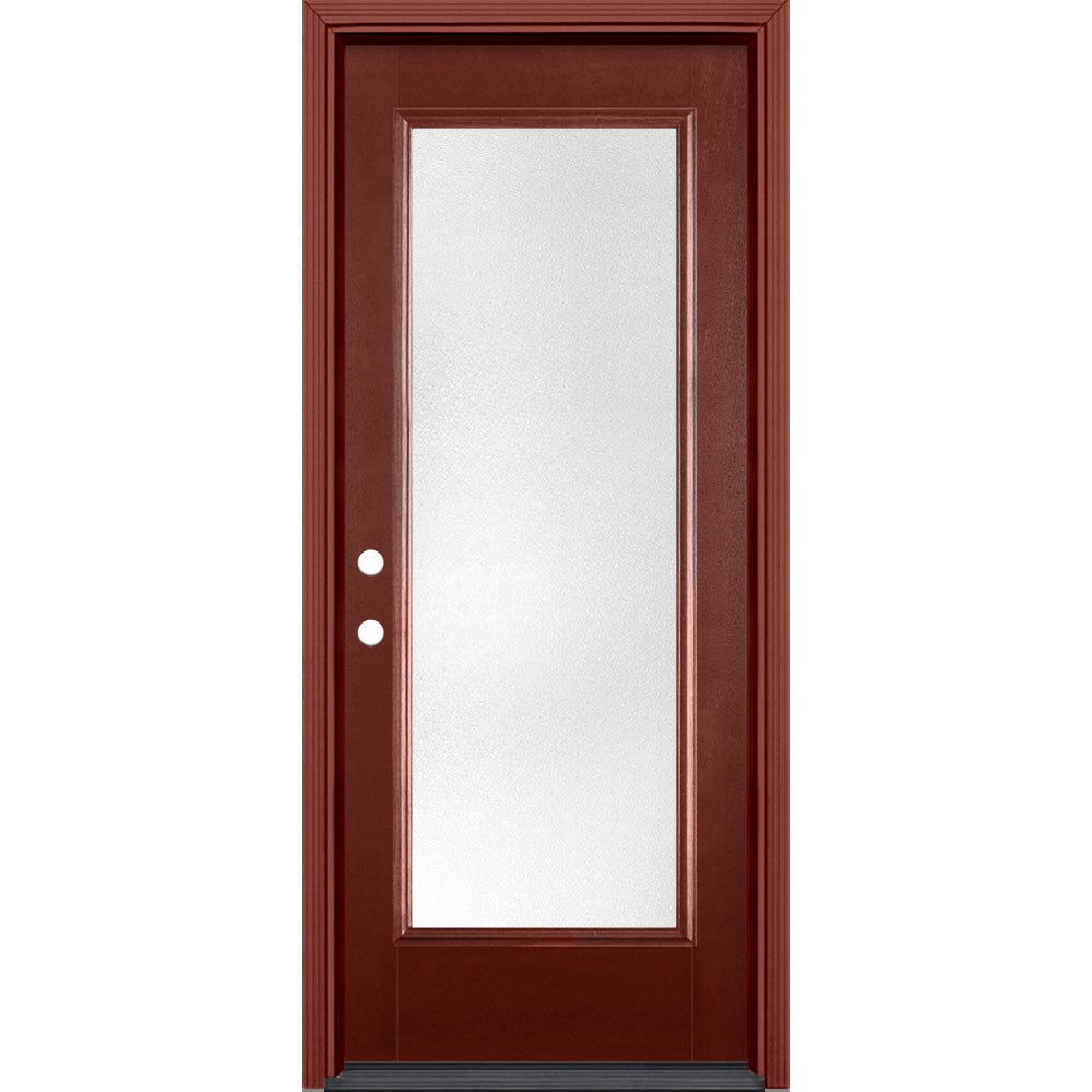 Masonite 32-in x 80-in x 4-9/16-in Fiberglass Full Lite Right-Hand Inswing Wineberry Stained Prehung Front Door with Brickmould Insulating Core -  628544