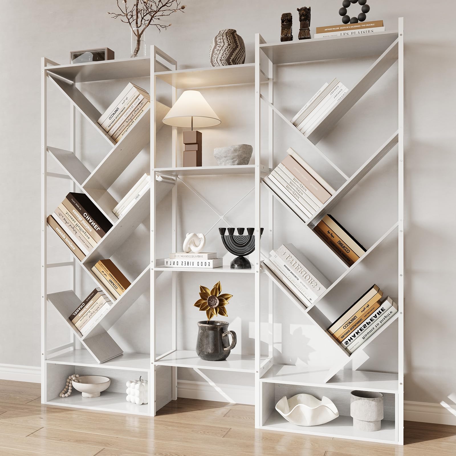 GarveeLife Triple 6 Tier Bookshelf Large Bookcase Industrial Bookshelf with 24 Open Display Shelves Industrial Tree Bookshelf