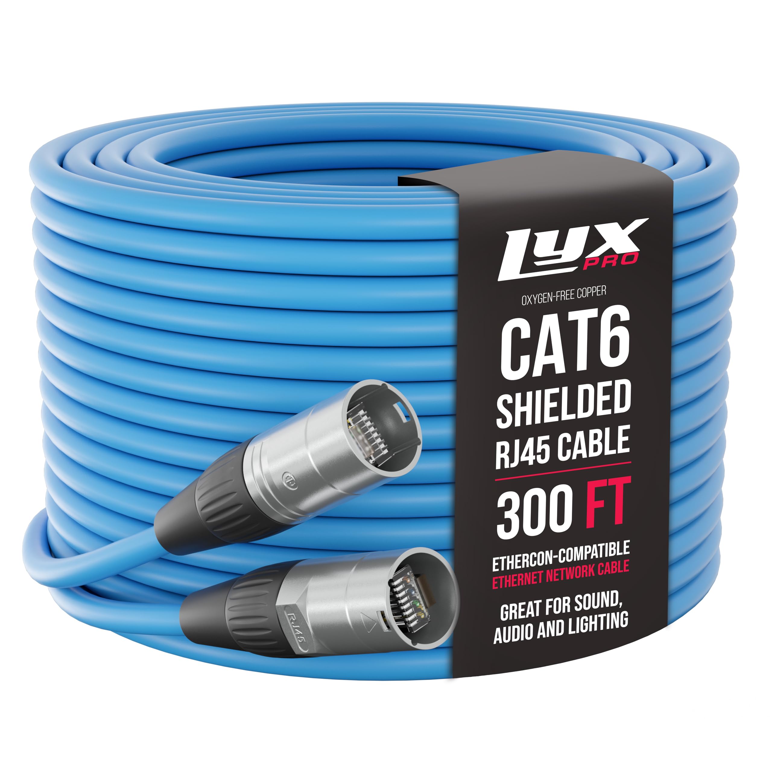 LyxPro Shielded Cat6 Cable - RJ45 Ethercon Cable - Male to Male #LYXE6300BL