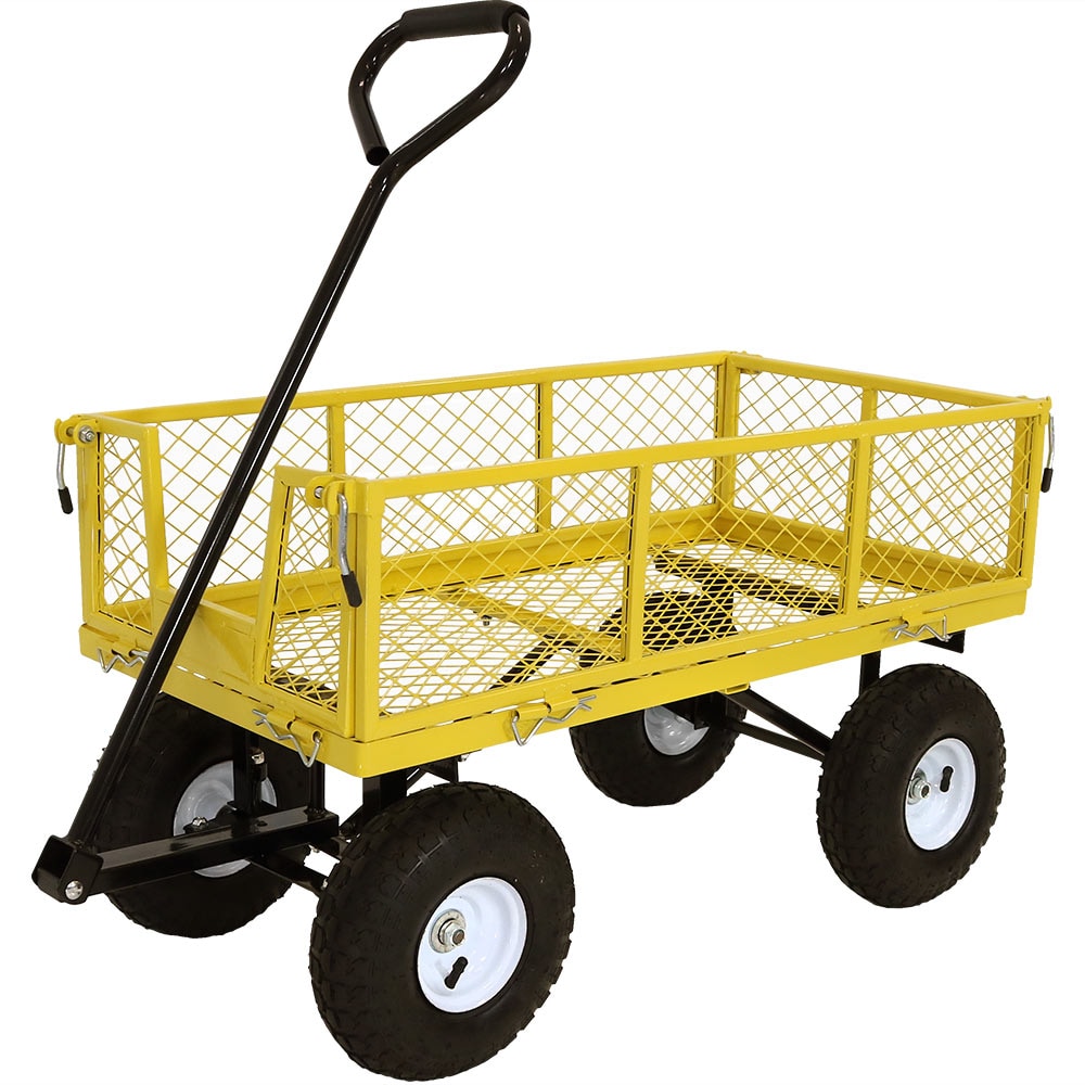 Sunnydaze Decor Yellow Steel Wagon Cart with Removable Sides, 400 lbs.  Weight Capacity, Versatile for Gardening and Hauling