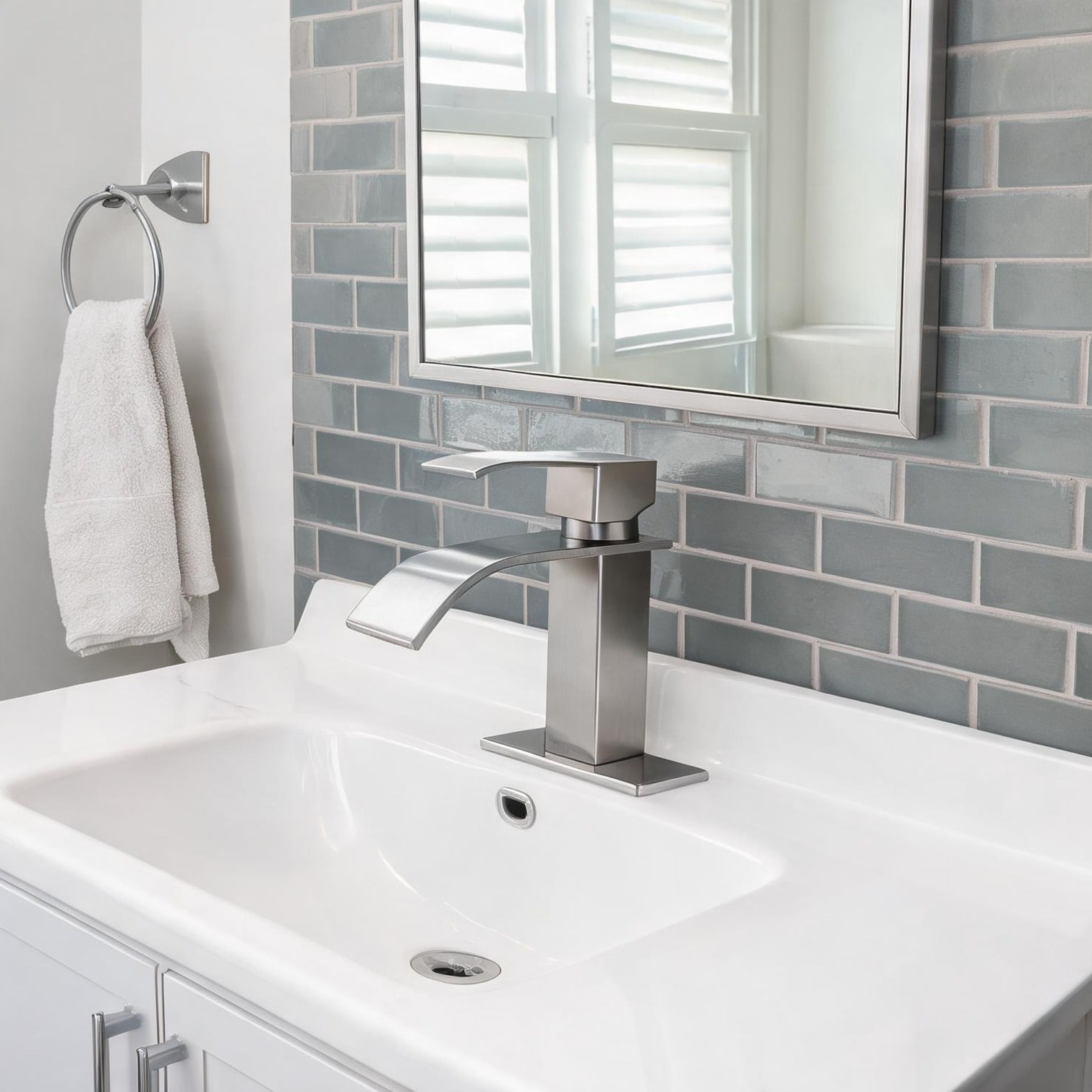 Naturefalls - Brushed Nickel Stainless Steel Single Hole Bathroom Faucet with Waterfall Spout and...