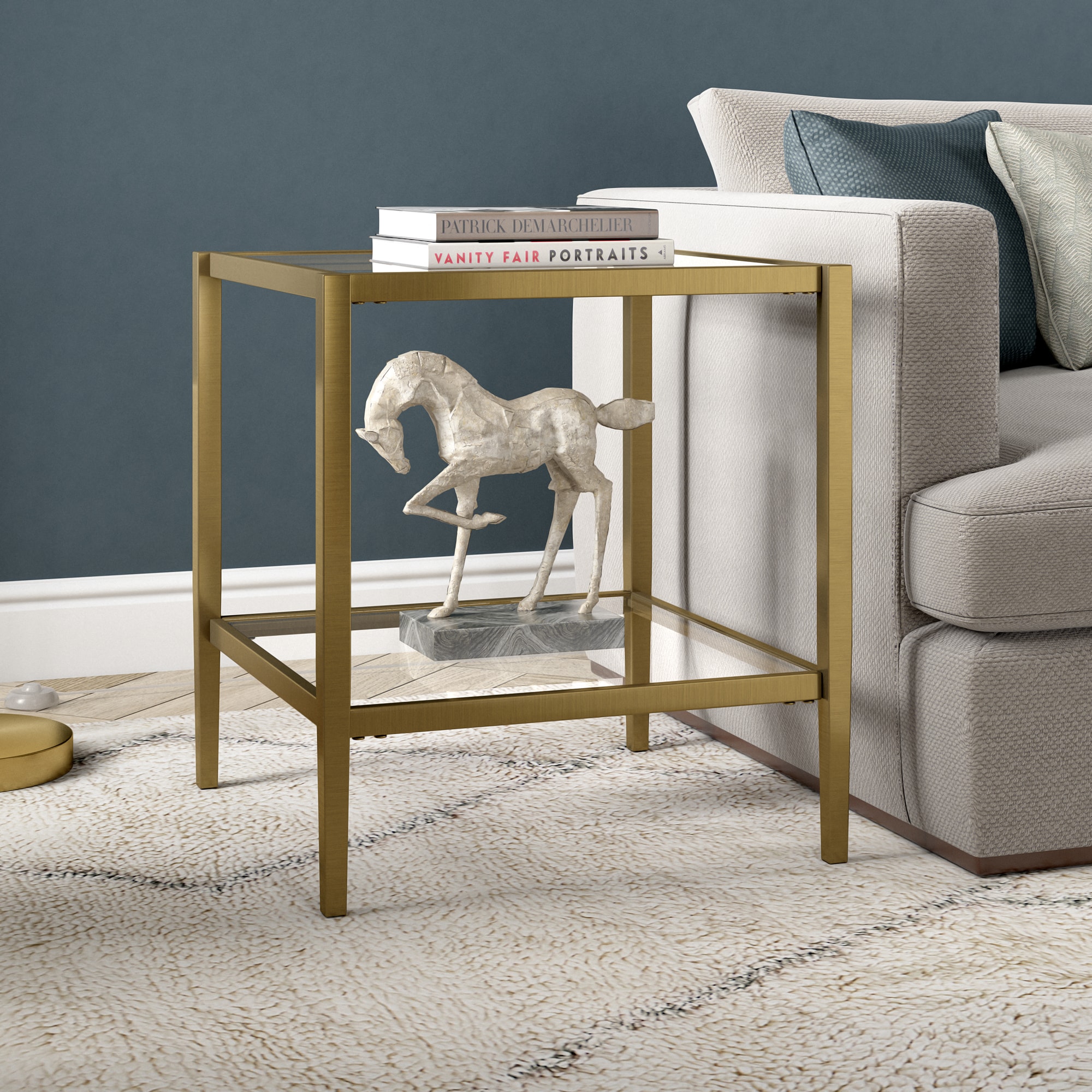 Hailey Home ST1631 Hera 20-Inches W x 22-Inches H Antique Brass Glass Square Modern End Table Assembly Required