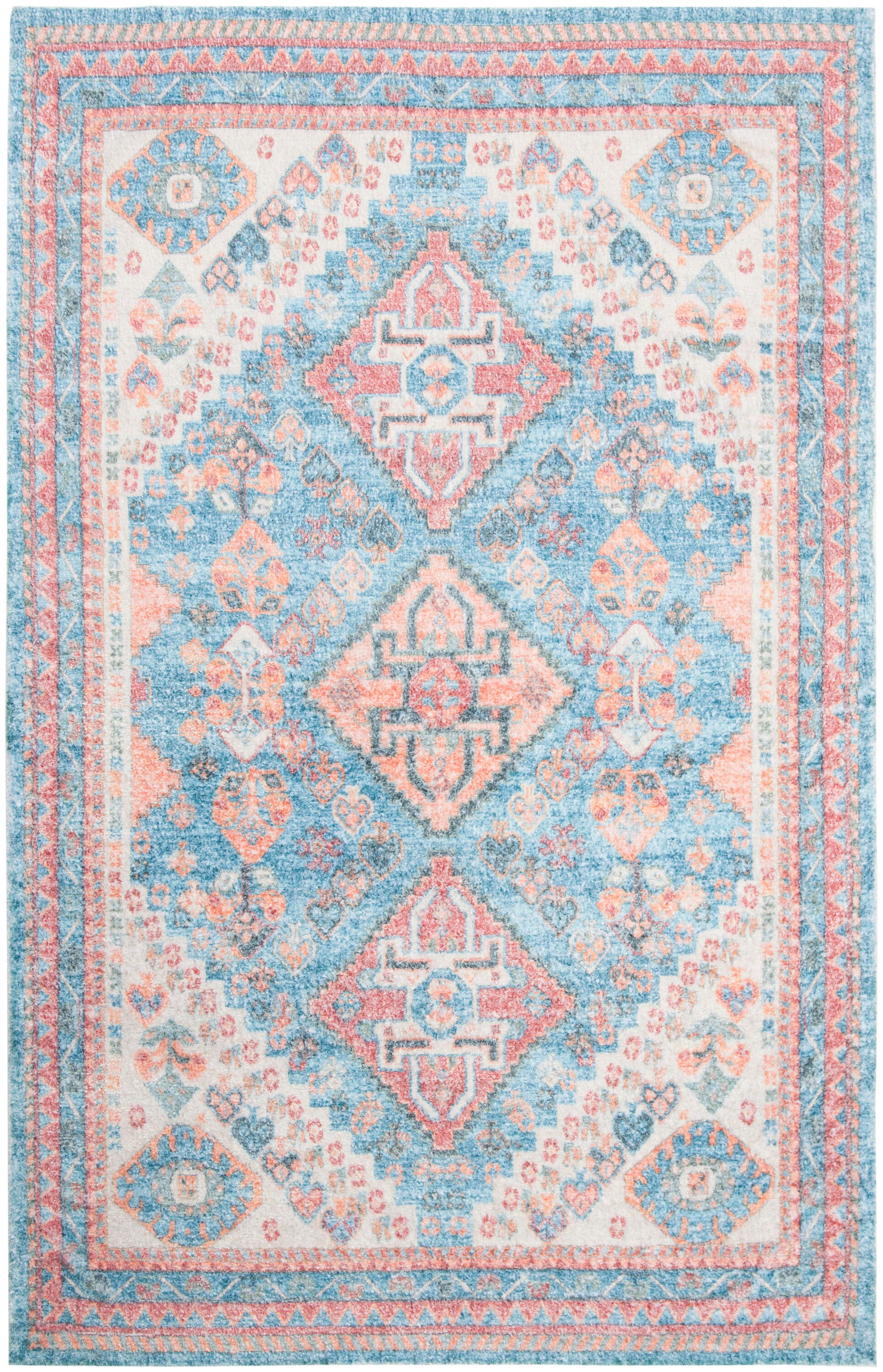 Saffron Blue and Rust Hand Loomed Wool Area Rug
