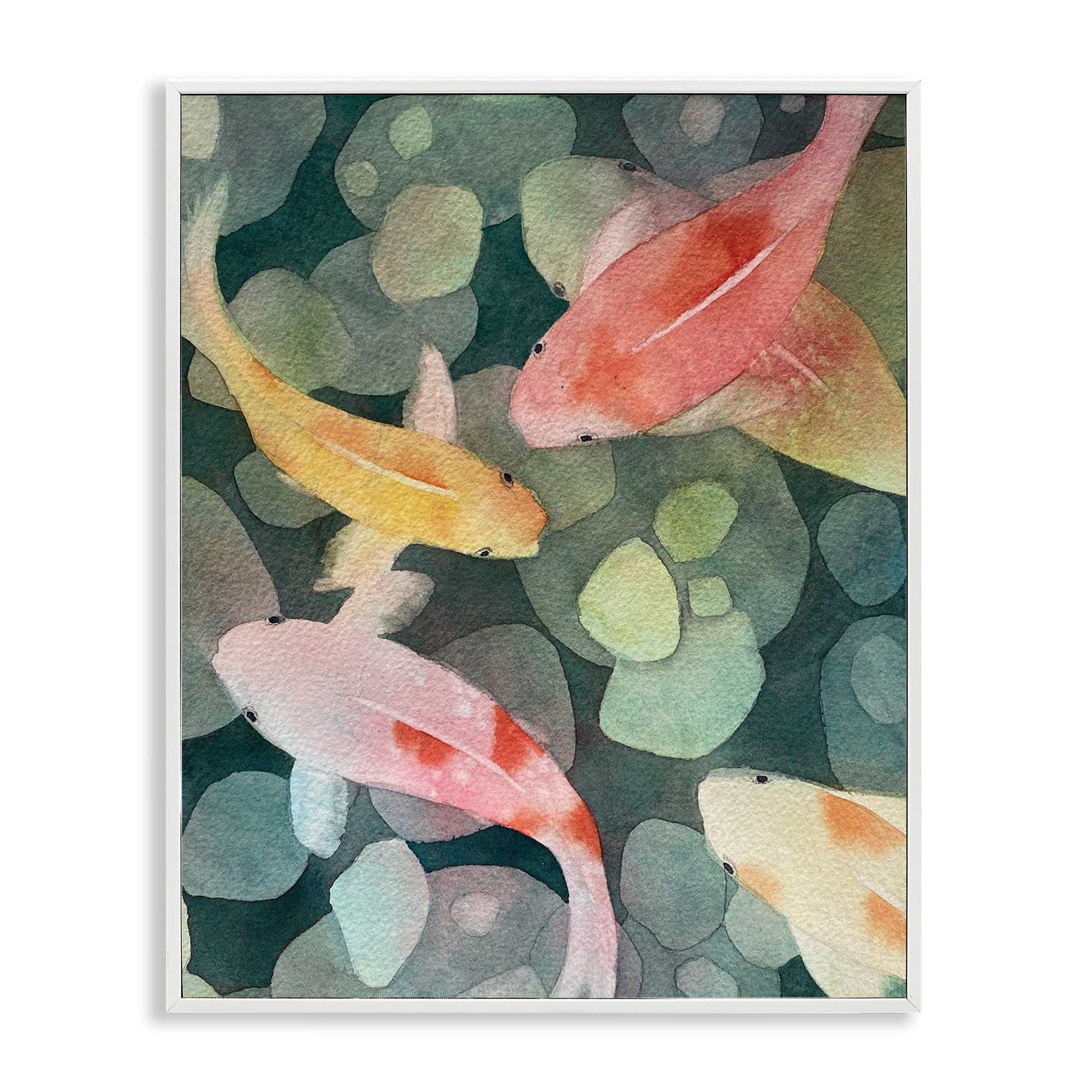 Stupell Industries BS-583-WFR-11X14 Watercolor Koi Aerial View White Framed Giclee Art By Stephanie Fielden 11 x 14