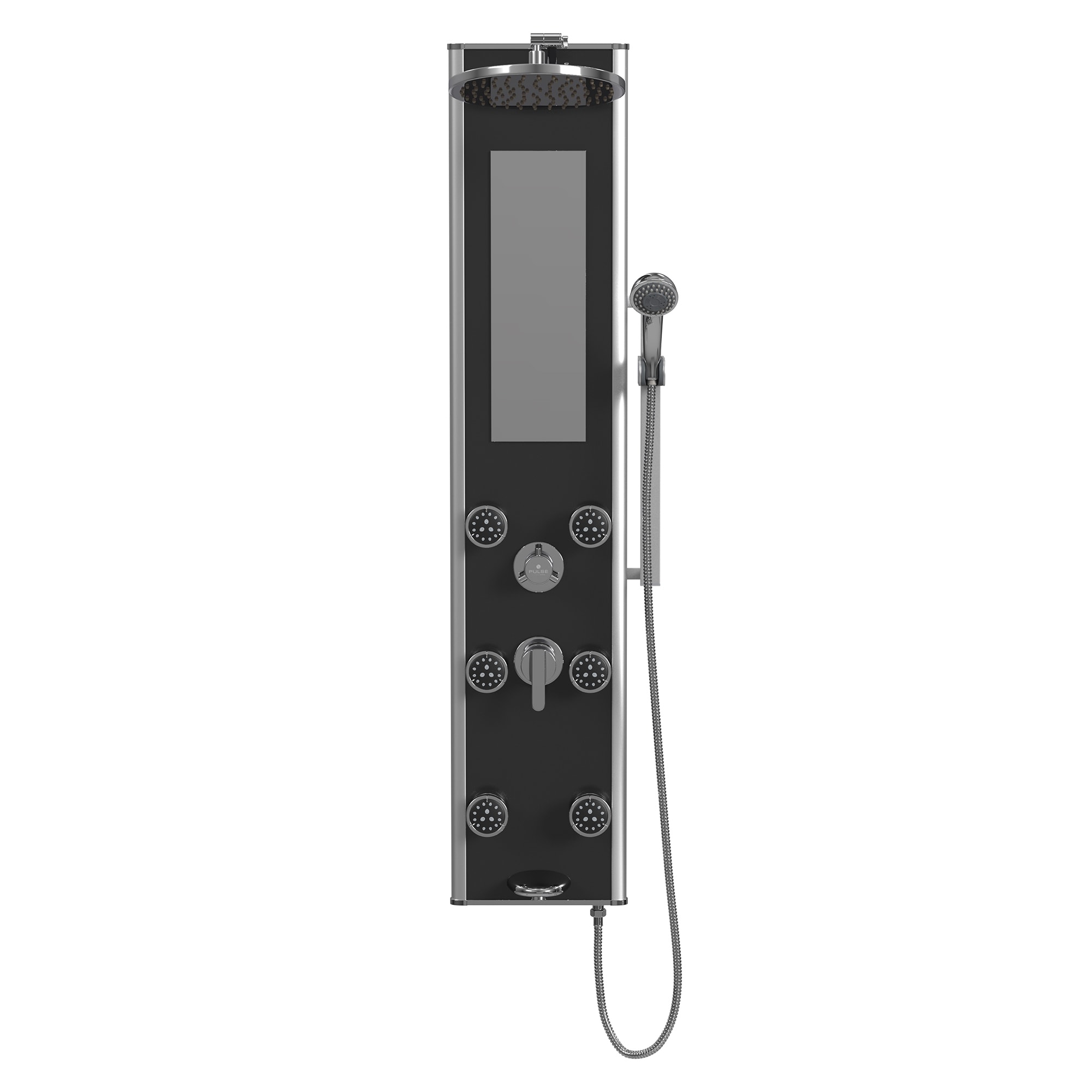 Black Tempered Glass Shower Panel with Dual Shower Heads